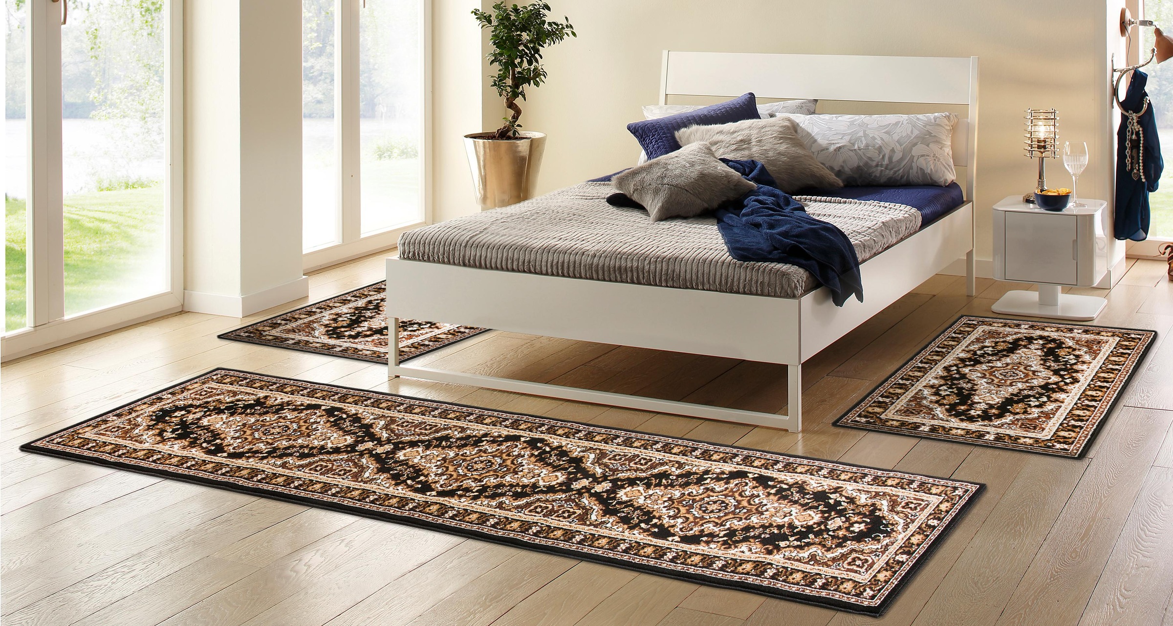 my home Bettumrandung »Oriental, Made in Belgium«, (3 tlg.), Läufer-Set, Kurzflor, Orient-Optik, mit Bordüre, pflegeleicht, elegant