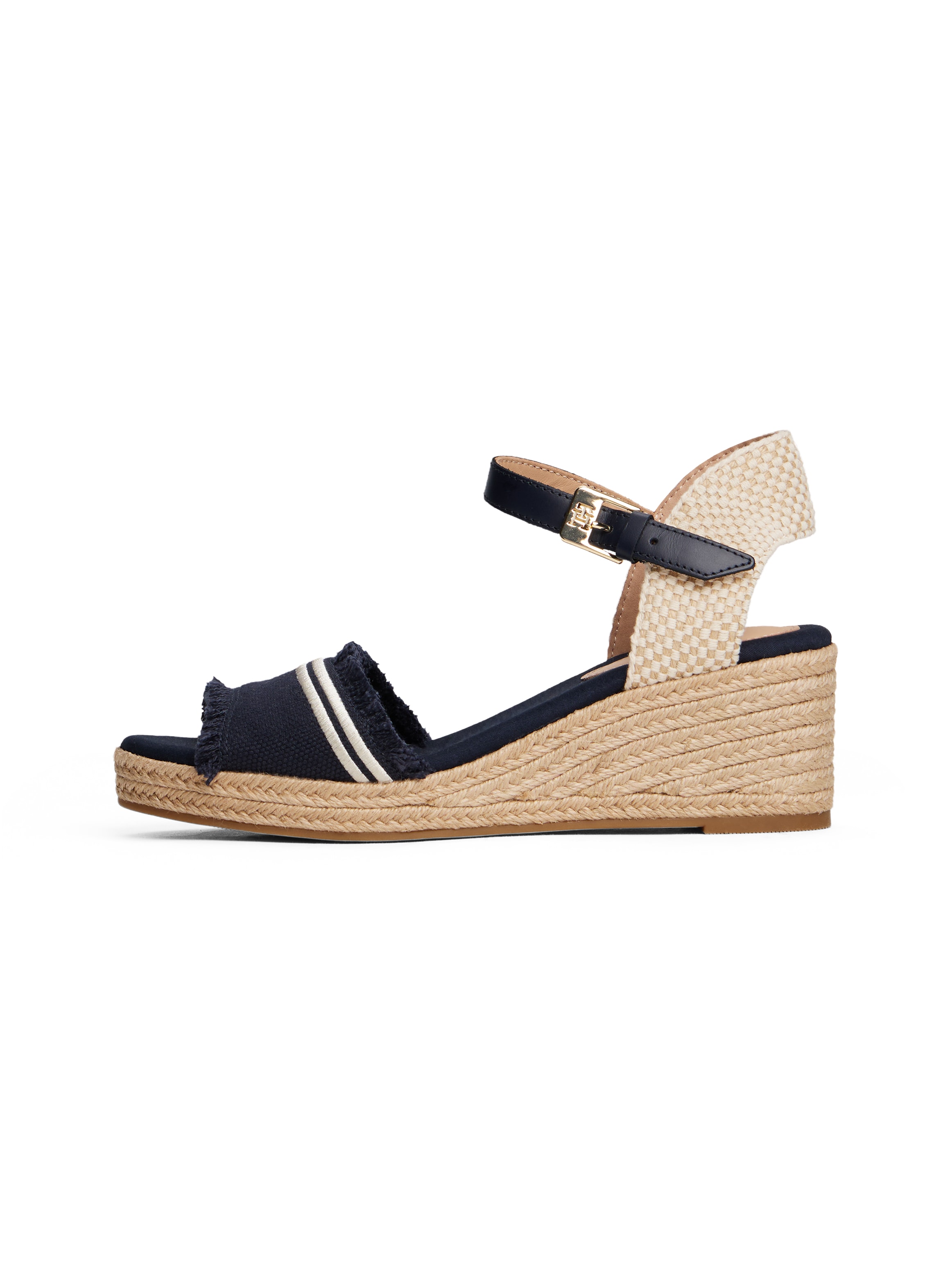 Tommy Hilfiger Keilsandalette »FRINGE CANVAS MEDIUM WEDGE«, Plateau, Sommerschuh, Riemchensandale mit Streifen