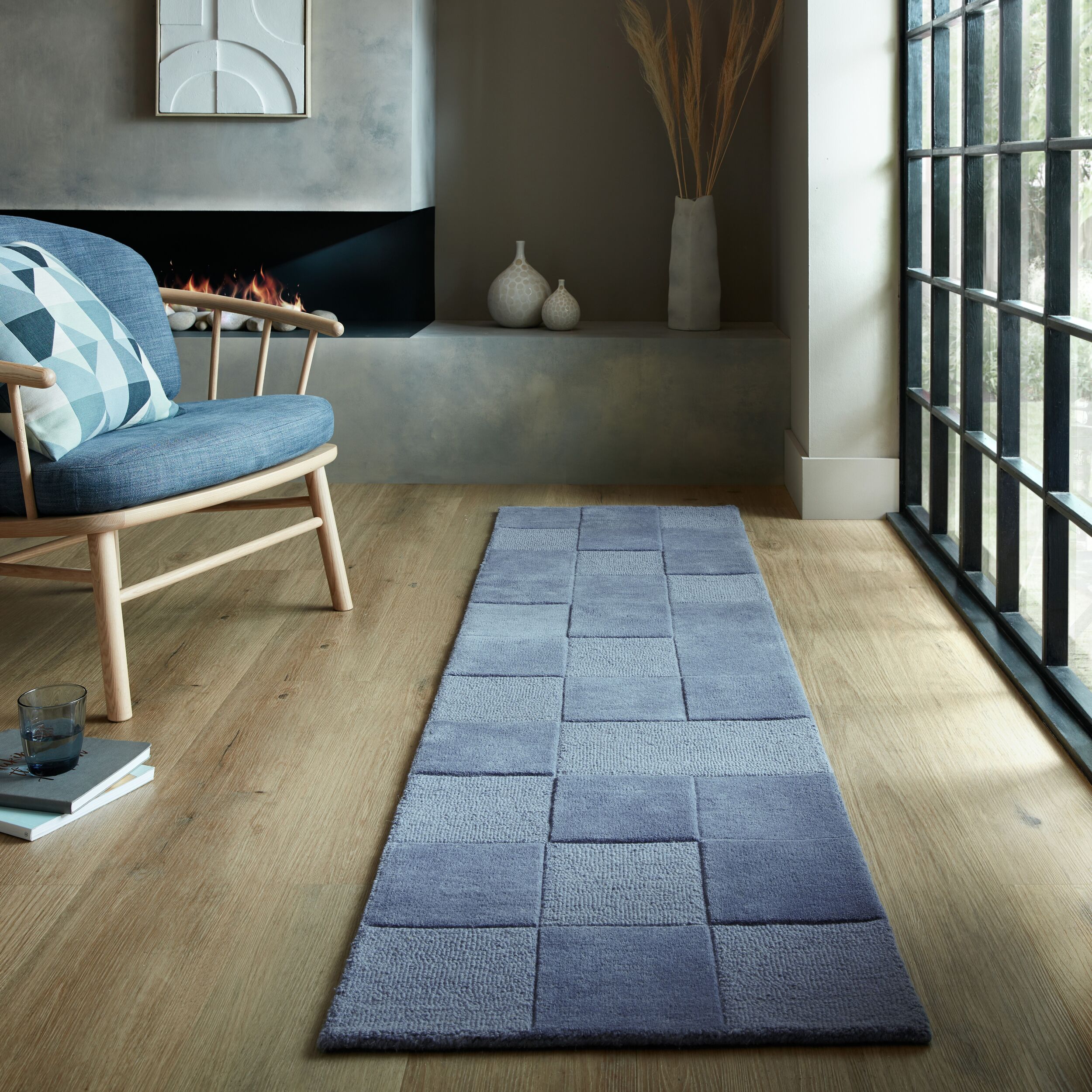 FLAIR RUGS Wollteppich "CHECKERBOARD" rechteckig 10 mm Höhe Hoch-Tief-Effekt, Wohnzimmer, Schlafzimmer, 100 % Wollflor