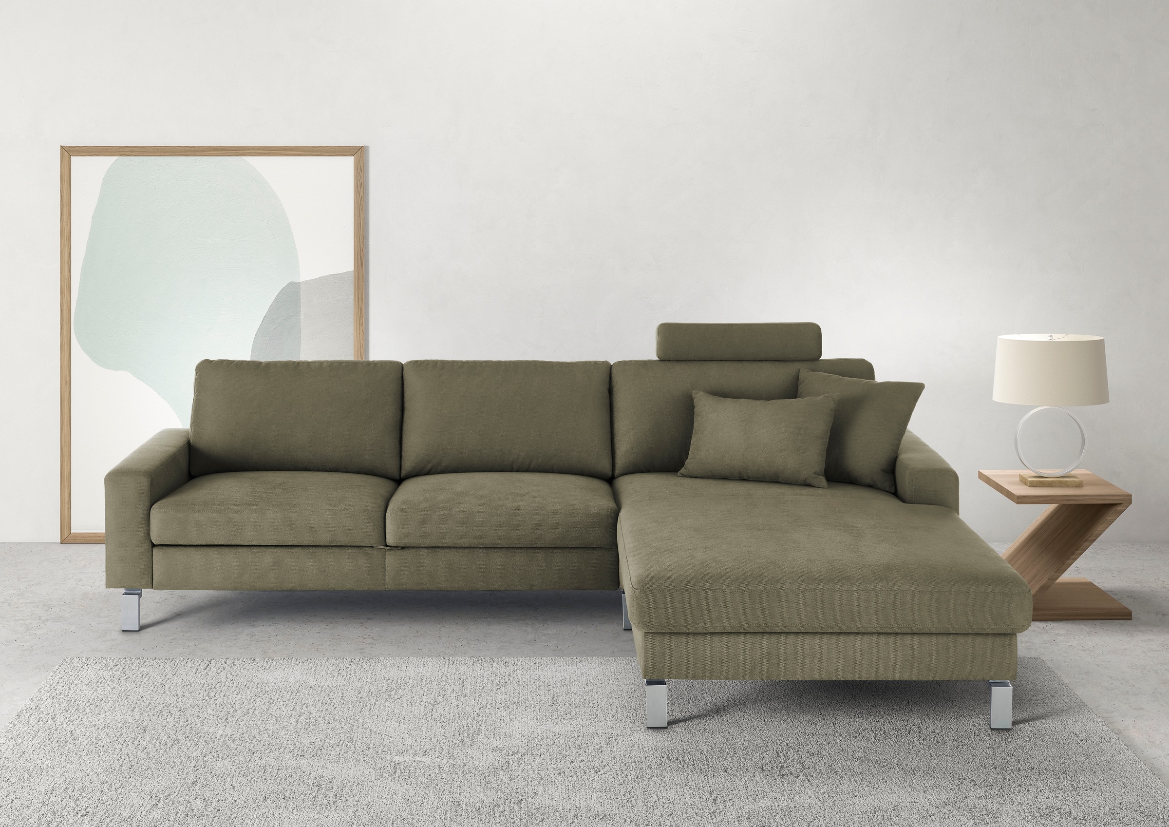 3C Candy "Lecce, wahlweise PUR-Schaumstoff oder Tonnentaschenfederkern" Bett im 2,5-Sitzer, teilmotorische Schlaffunktion im Longchair, L-Form