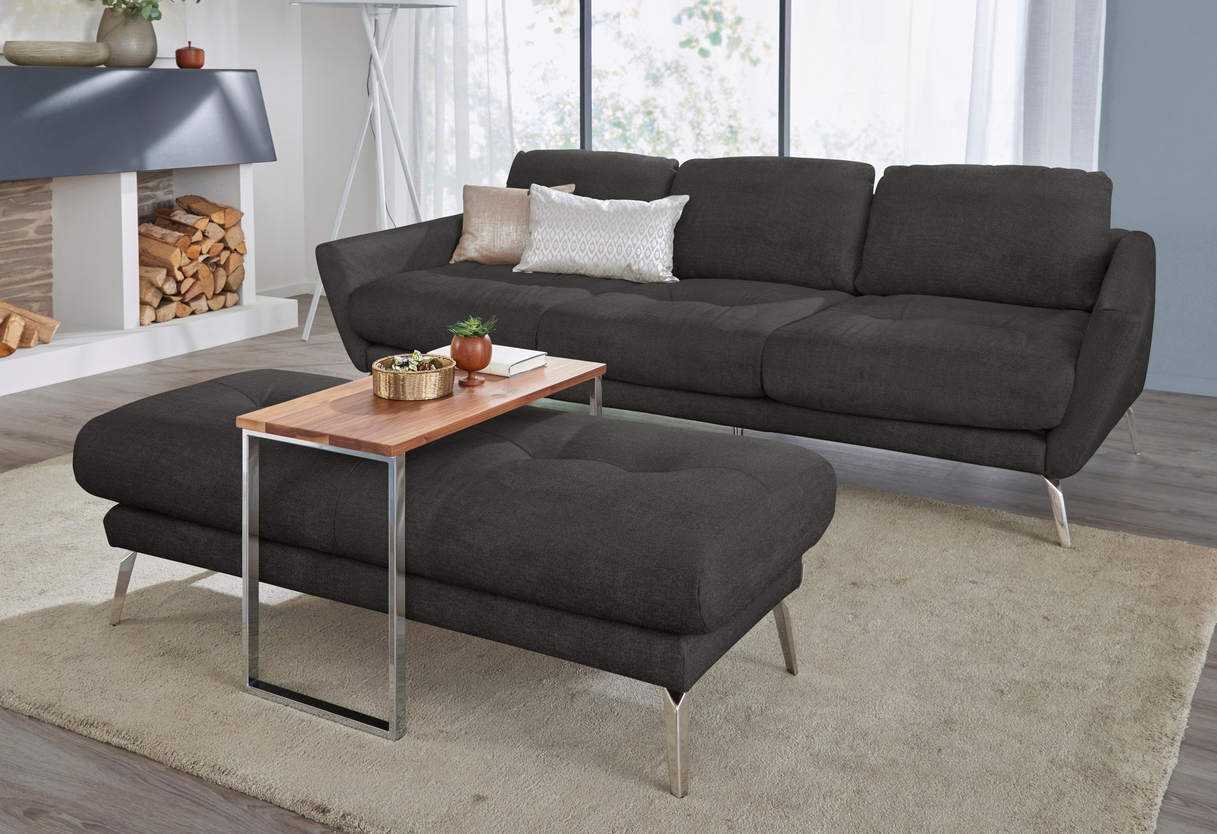 W.SCHILLIG Hocker »softy«, mit dekorativer Heftung im Sitz, Füße Chrom glänzend