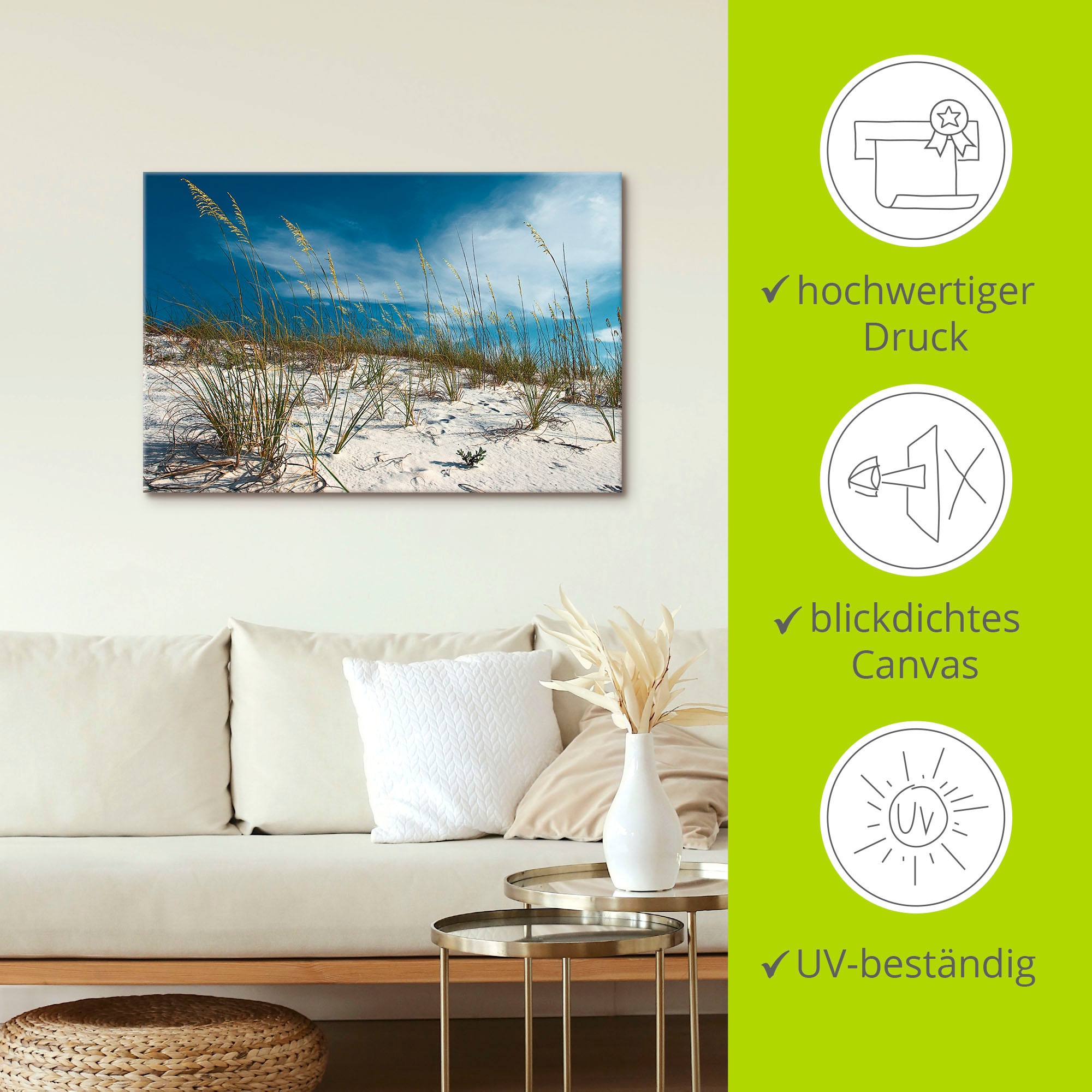 Artland Wandbild »Sanddüne und Gräser«, Strand, (1 St.), als Alubild, Outdoorbild, Leinwandbild, Poster in verschied. Größen