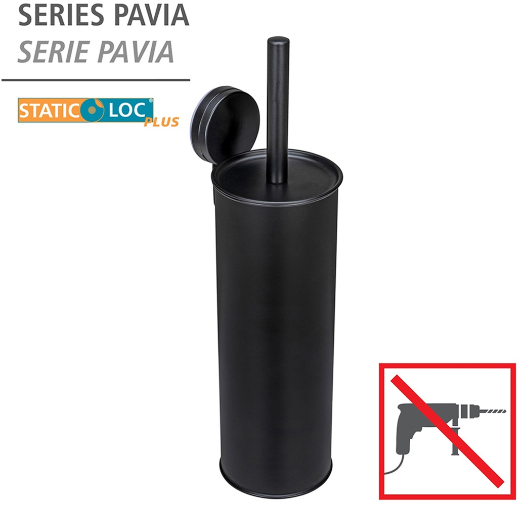 WENKO WC-Garnitur »Static-Loc® Modell Plus Pavia«, aus Edelstahl-Polypropylen-Kunststoff, geschlossener WC-Bürstenhalter zur Wandbefestigung ohne Bohren