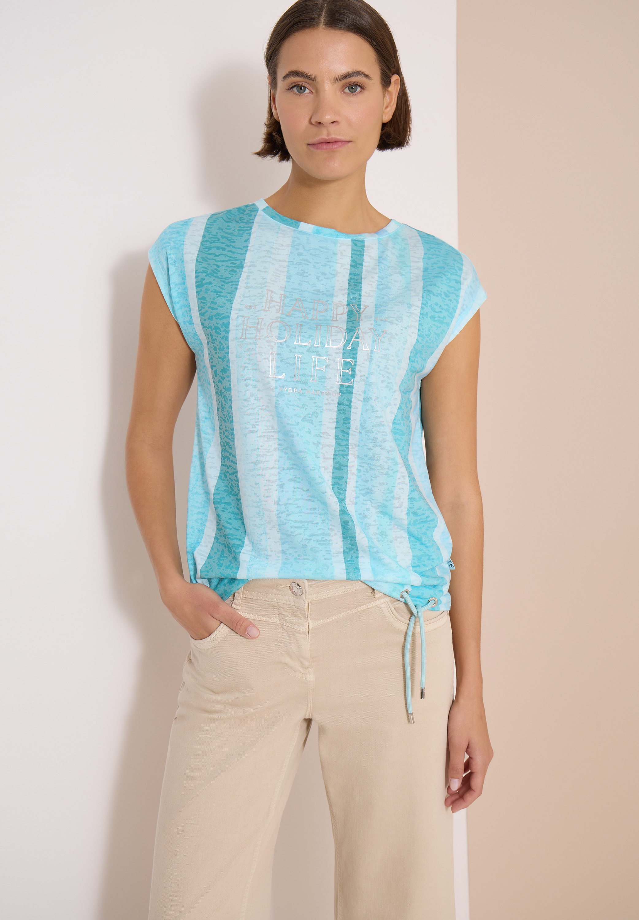 Cecil Kurzarmshirt Sommershirt in Ausbrenner-Optik/Streifen-Muster