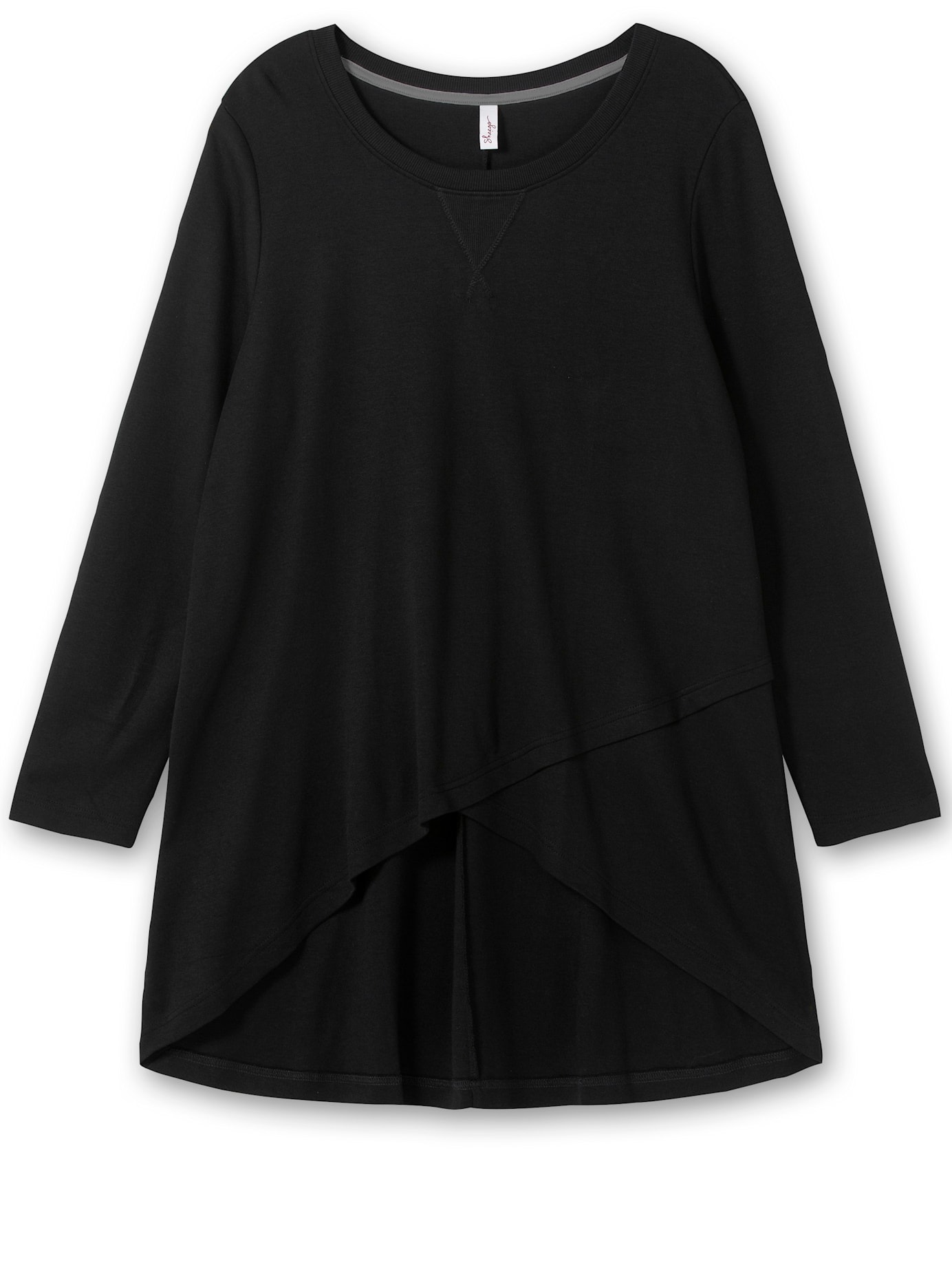 Longshirt SHEEGO "Longshirt", Damen, Gr. 56/58, schwarz, 50% Baumwolle, 50% Modal, unifarben, Rundhals, Shirts Longshirt 3