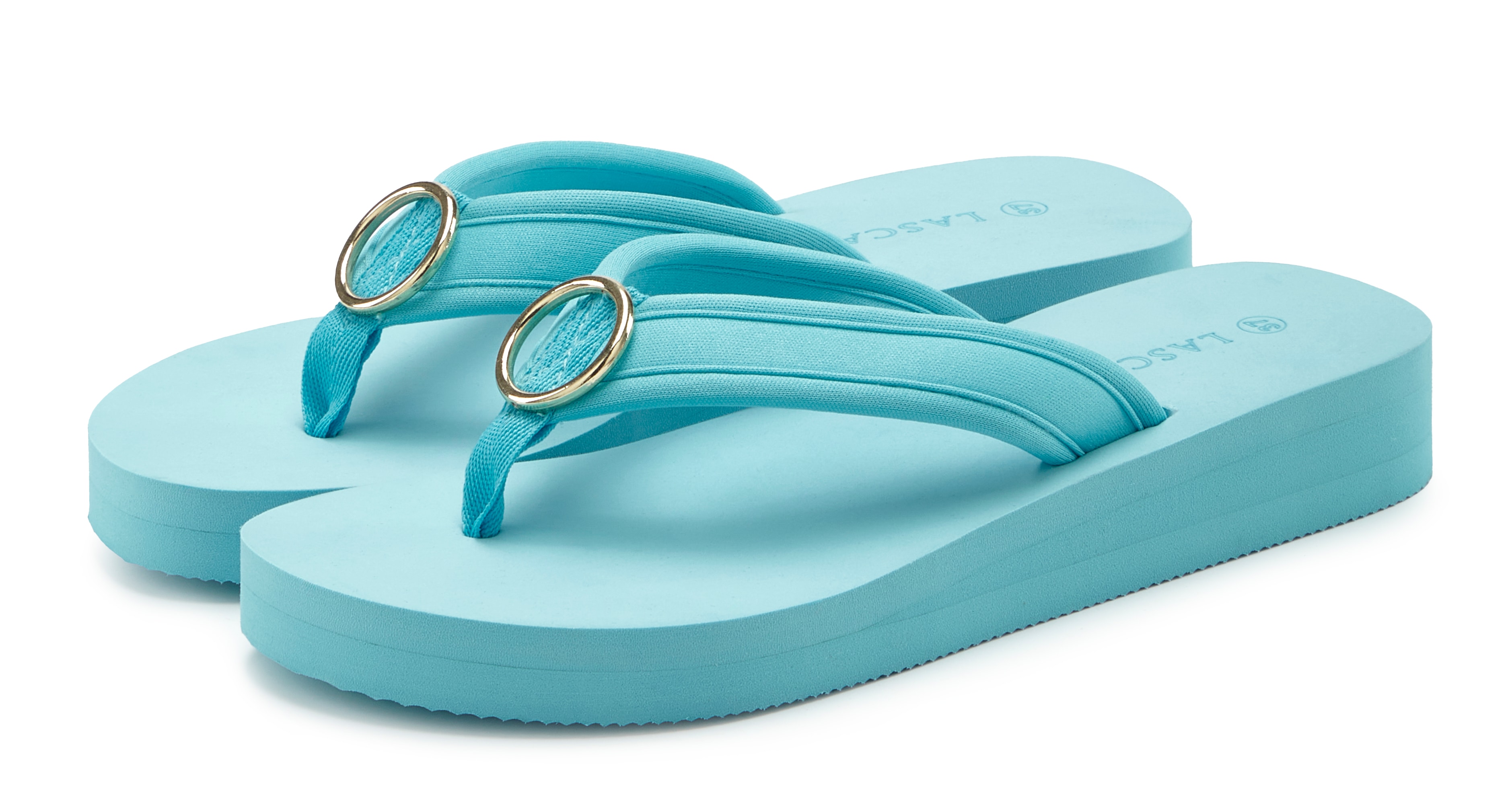 LASCANA Badezehentrenner "Sandale, Badeschuh, Pantolette, Badelatsche, Flip Flop, Sommerschuh," Zehentrenner mit Ringapplikation "Italy" VEGAN