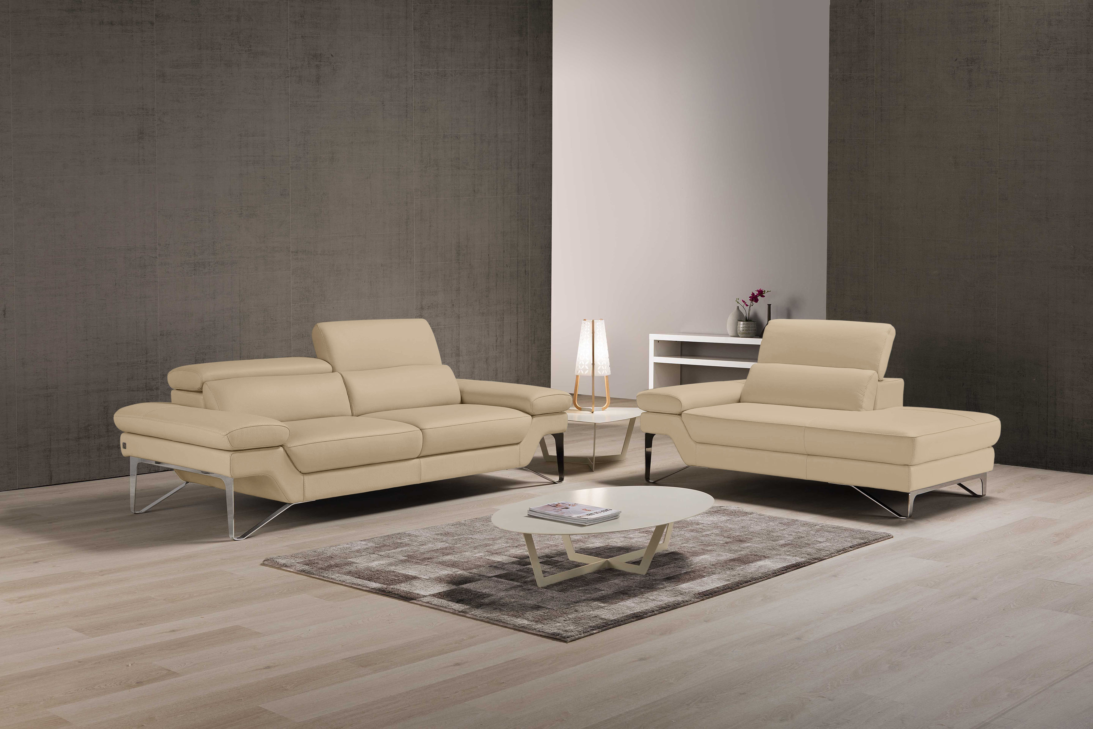 Egoitaliano Polstergarnitur "Princess Design und Sitzkomfort im Einklang, bequem und hochwertig" Set aus 2,5 Sitzer und freitehende Ottomane, Kopfstützen verstellbar