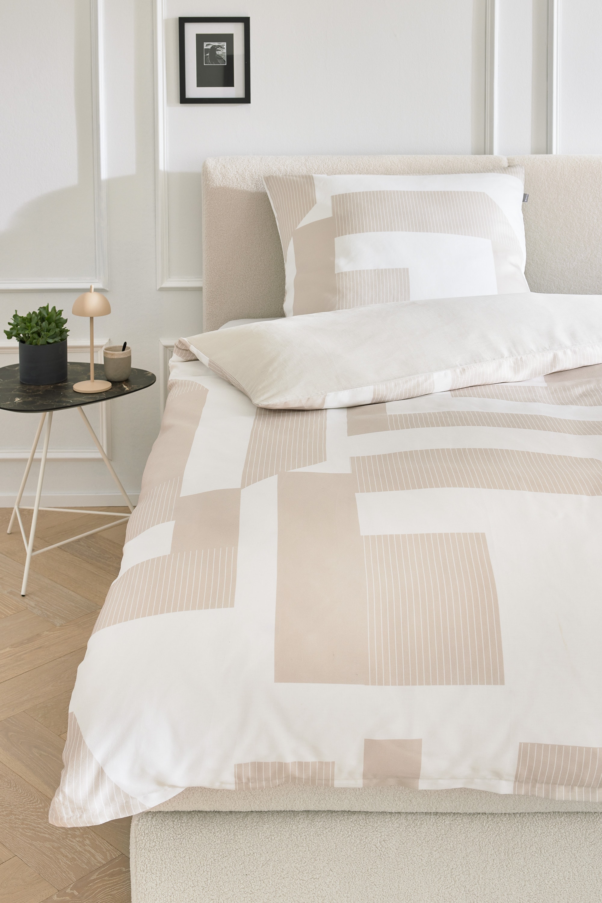 Wendebettwäsche MUSTERRING, beige, Satin, 100% Baumwolle, Bettwäsche, "Slow", aus reiner Baumwolle