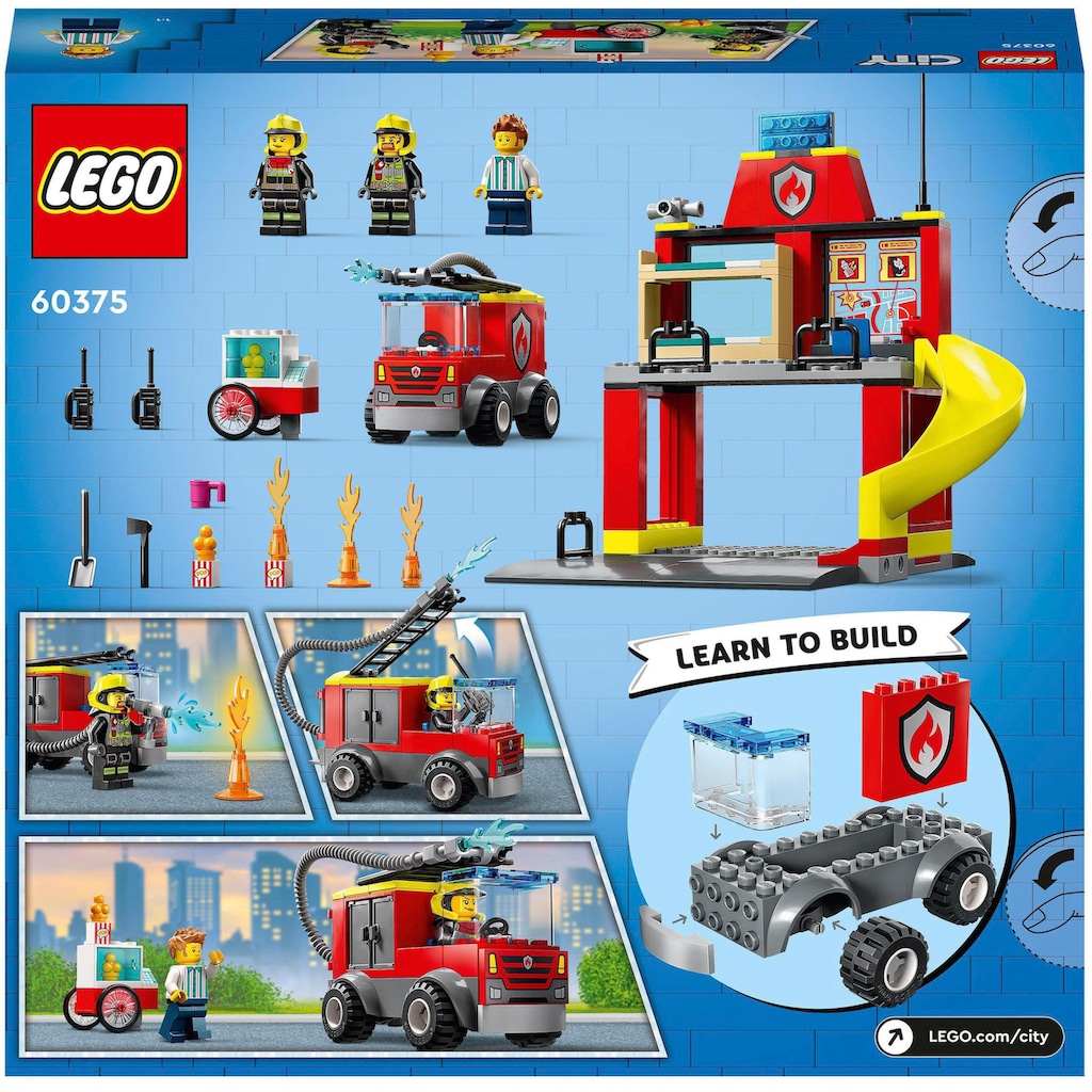 LEGO® Konstruktionsspielsteine »Feuerwehrstation und Löschauto (60375), LEGO® City«, (153 St.)