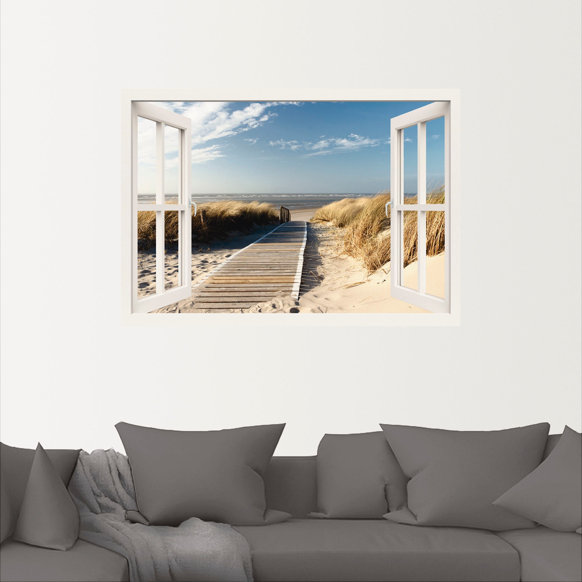 Artland Wandbild »Fensterblick Nordseestrand auf Langeoog«, Fensterblick, (1 St.), als Leinwandbild, Poster, Wandaufkleber in verschied. Größen