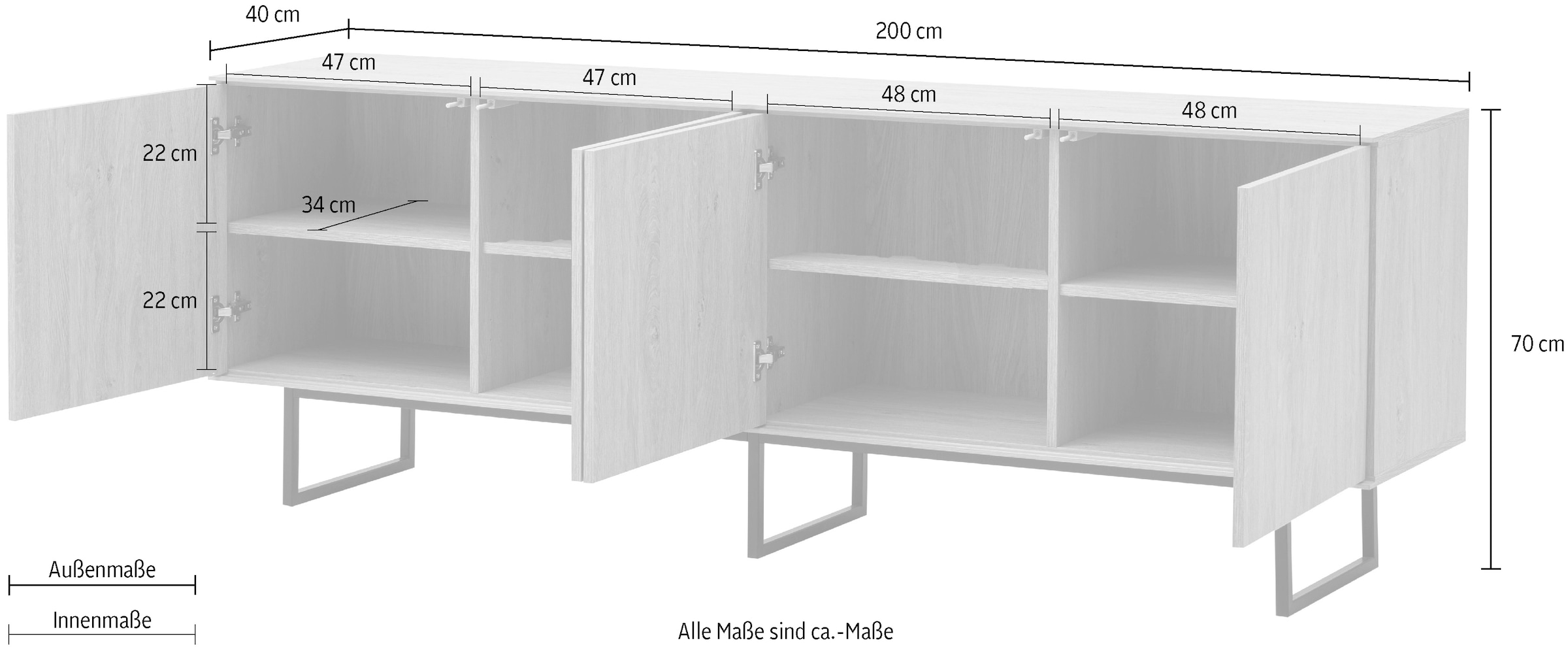 Home affaire Lowboard »Lund, moderner TV-Unterschrank, Kommode mit Kufengestell«, ausreichend Stauraum, vielseitig einsetzbar, 200 cm breit