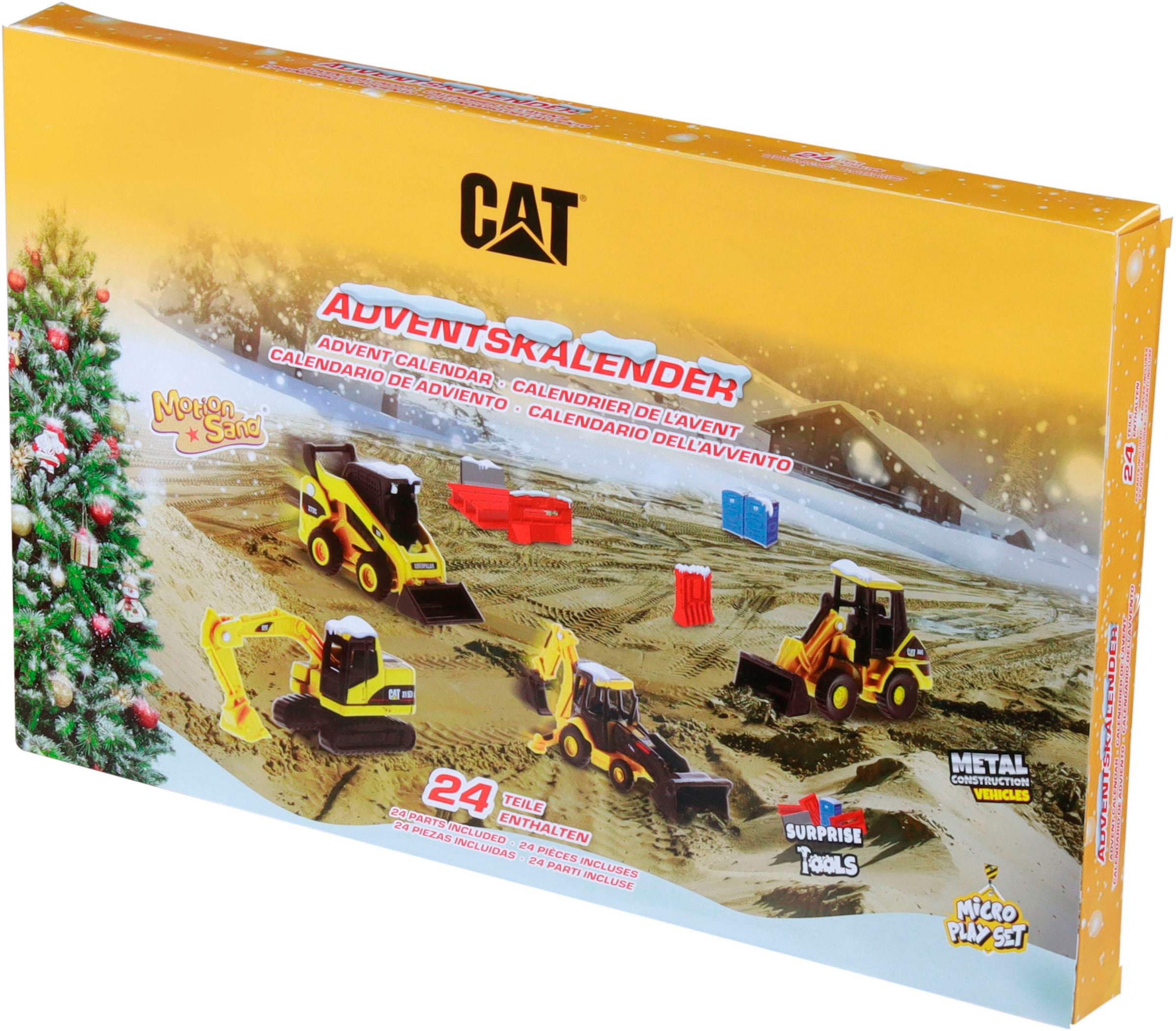 Carrera® Spielzeug-Adventskalender »Cat® Micro Baustelle mit Metall DieCast Baustellenfahrzeugen«, ab 6 Jahren, mit Motion Sand® und weiterem Zubehör