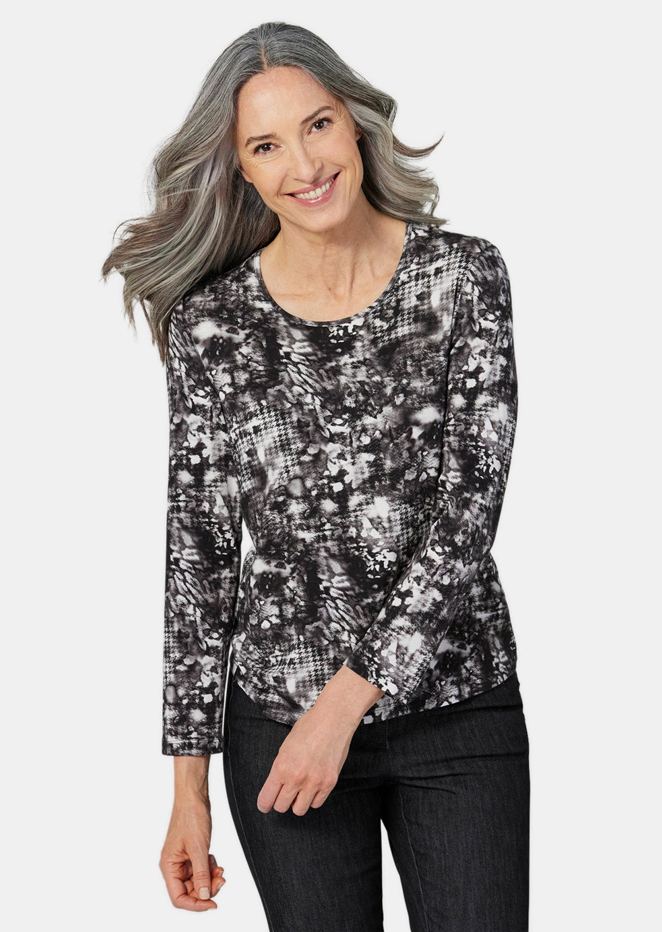 Thumbnail - GOLDNER Print-Shirt "Langarmshirt mit Druck" Ausbrenner