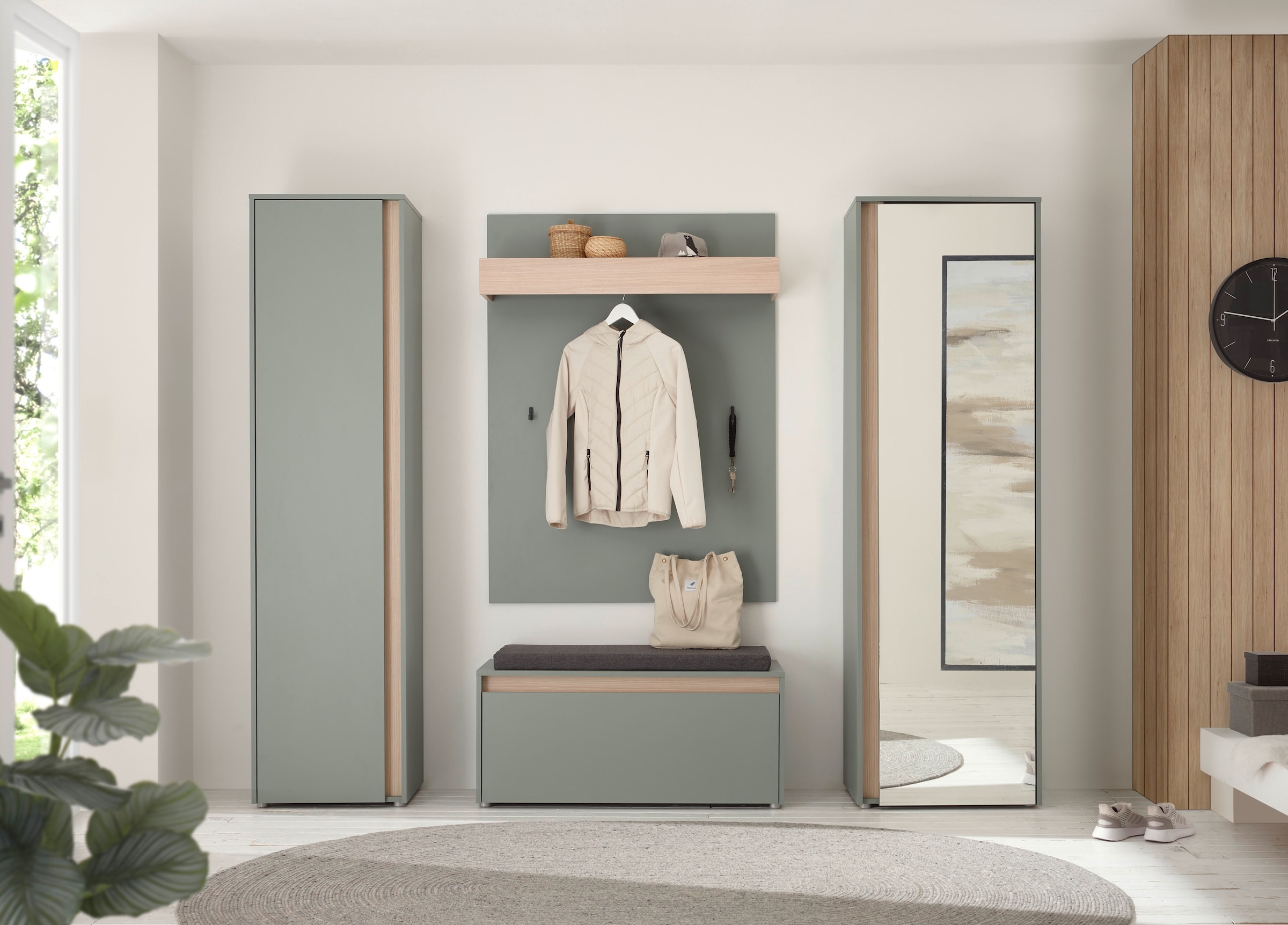 Garderoben-Set HOME AFFAIRE, B:170cm H:200cm T:40cm, grün, Holzwerkstoff, Flur, Kastenmöbel-Sets, "GIRON/CiTY, moderne Garderobe, Komplettset mit