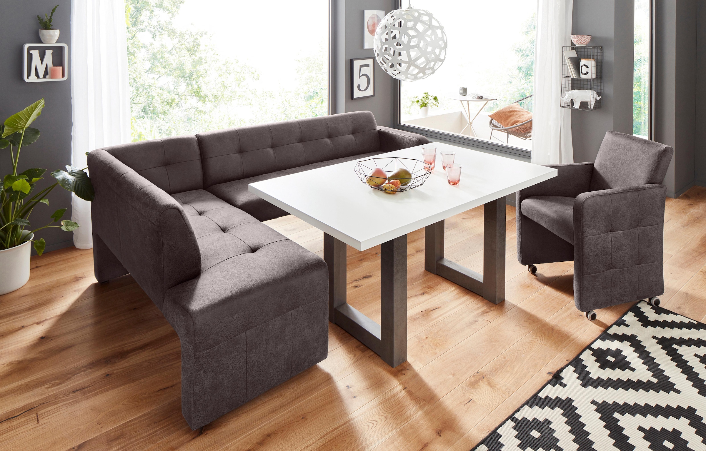 exxpo - sofa fashion Eckbank »Barista mit toller Detailverarbeitung, hohe Bodenfreiheit«, Komfortsitzhöhe 49cm, Frei im Raum stellbar
