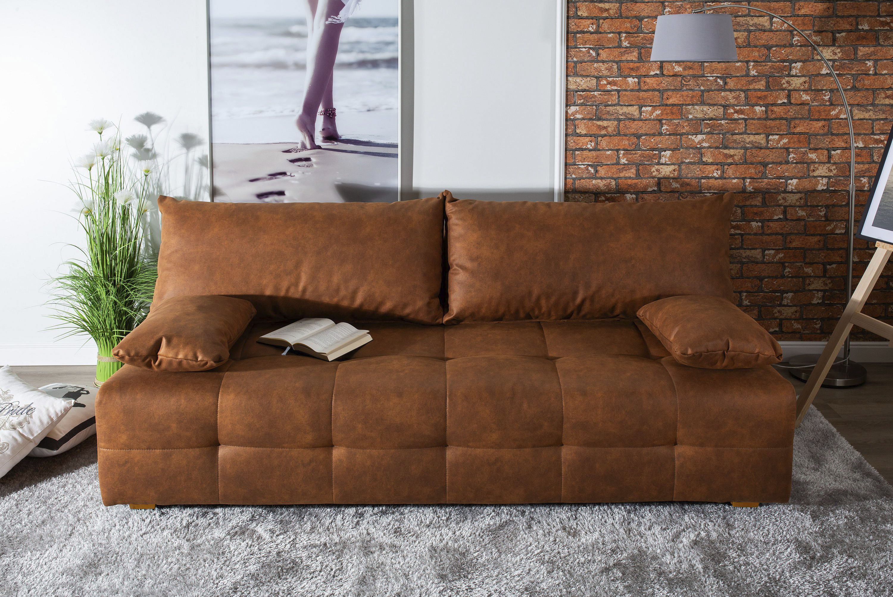 COLLECTION AB Schlafsofa "Bella, B: 196 cm, Liegefl. 145x196 cm" Schlaffunktion, Bettkasten & 2 Armlehnenkissen, Federkern
