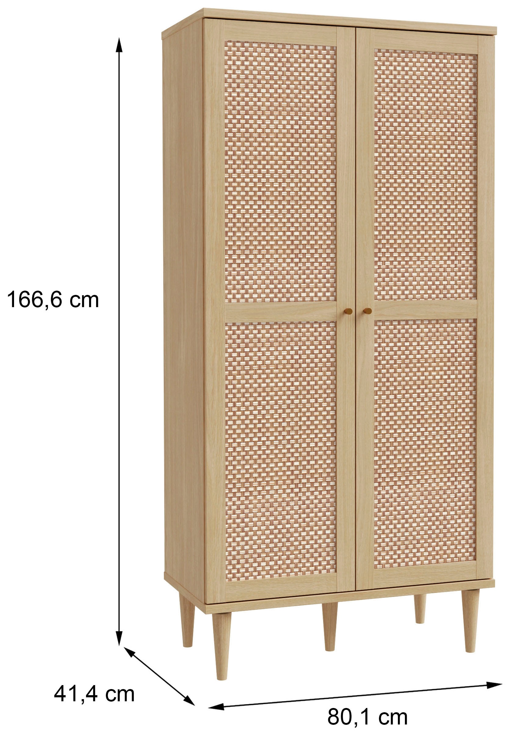 OTTO home Kleiderschrank »ELLIAN mit natürlicher Geflechtoptik und warmem Holzdekor« Holzfüße, Metallgriffe, Made in EU, viel Stauraum, FSC® zertifiziert