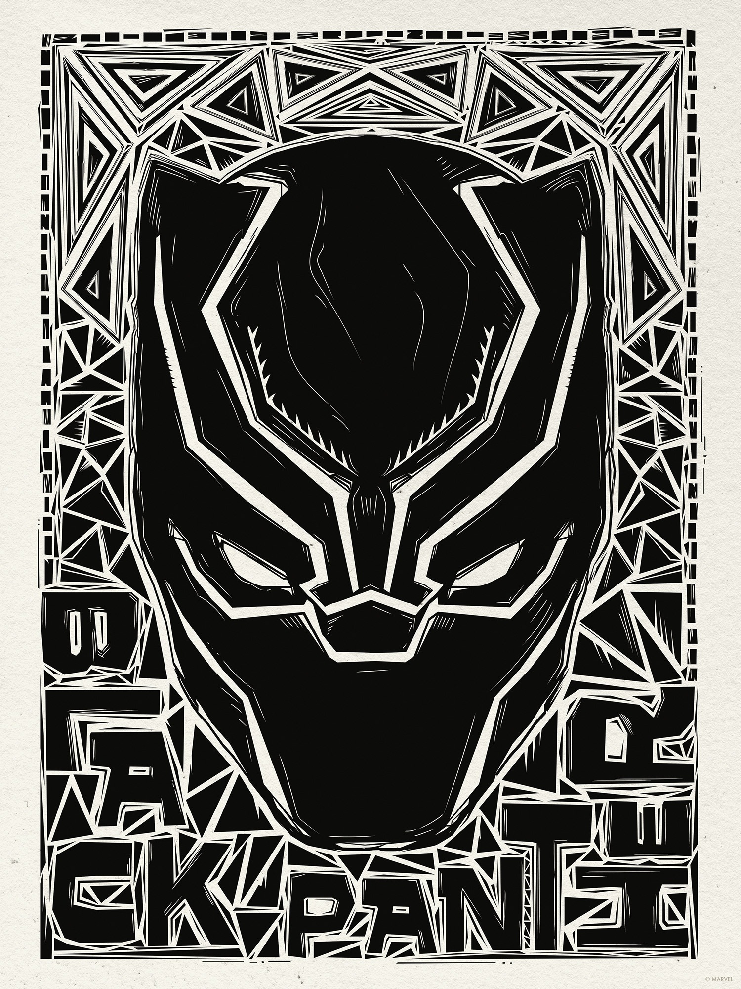 Komar Wandbild »Marvel Black Panther Lino-Cut Helmet«, Disney, (Set, 1 St.), 30 x 40 cm (Breite x Höhe) - Kinderzimmer, Dekoration