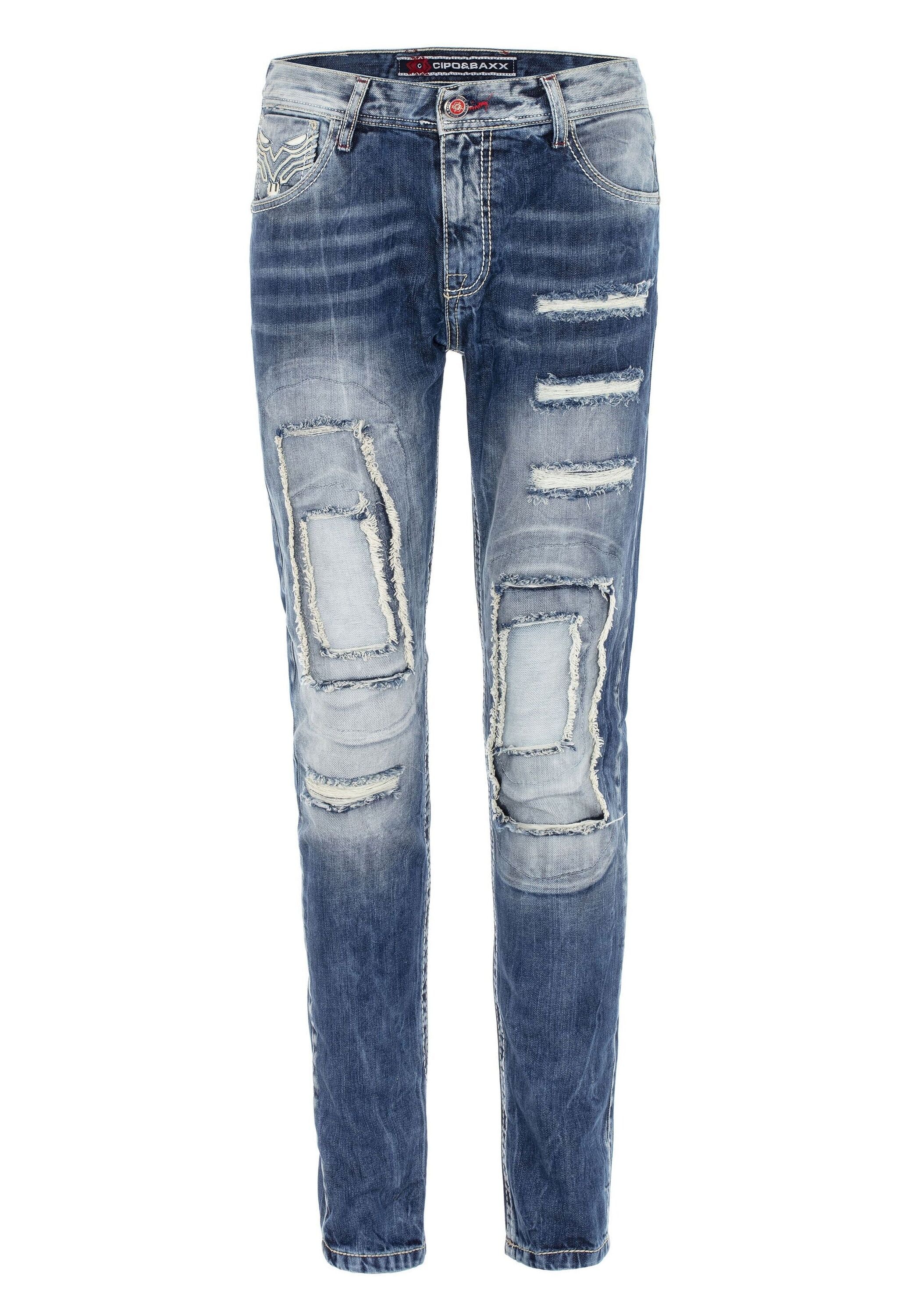 Cipo & Baxx Regular-fit-Jeans »DENIM«, bequeme Jeans im ausgefallenen Lagen-Design, CD611