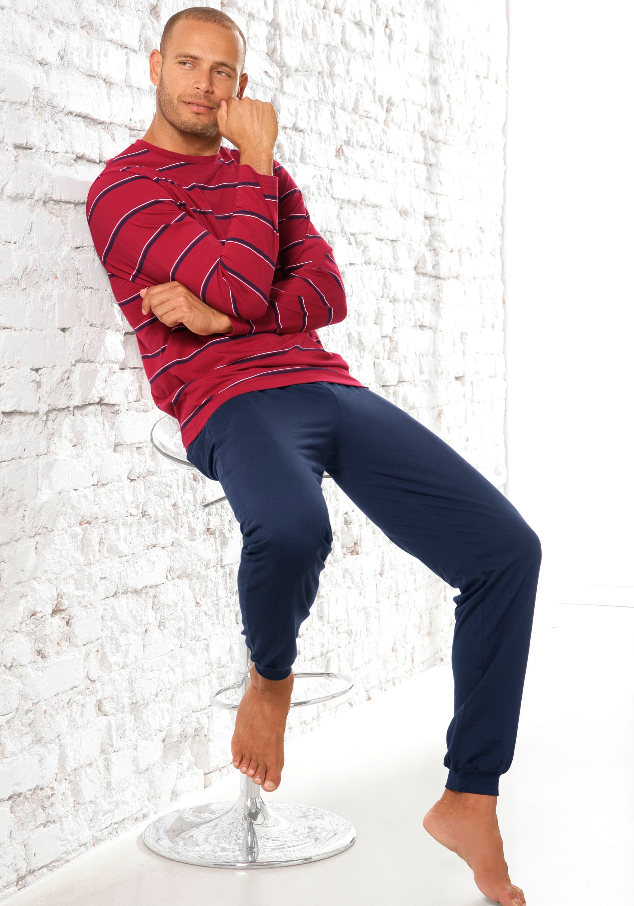 H.I.S Pyjama 1 Stück, 2 tlg. Schlafanzug mit garngefärbten Streifen günstig online kaufen