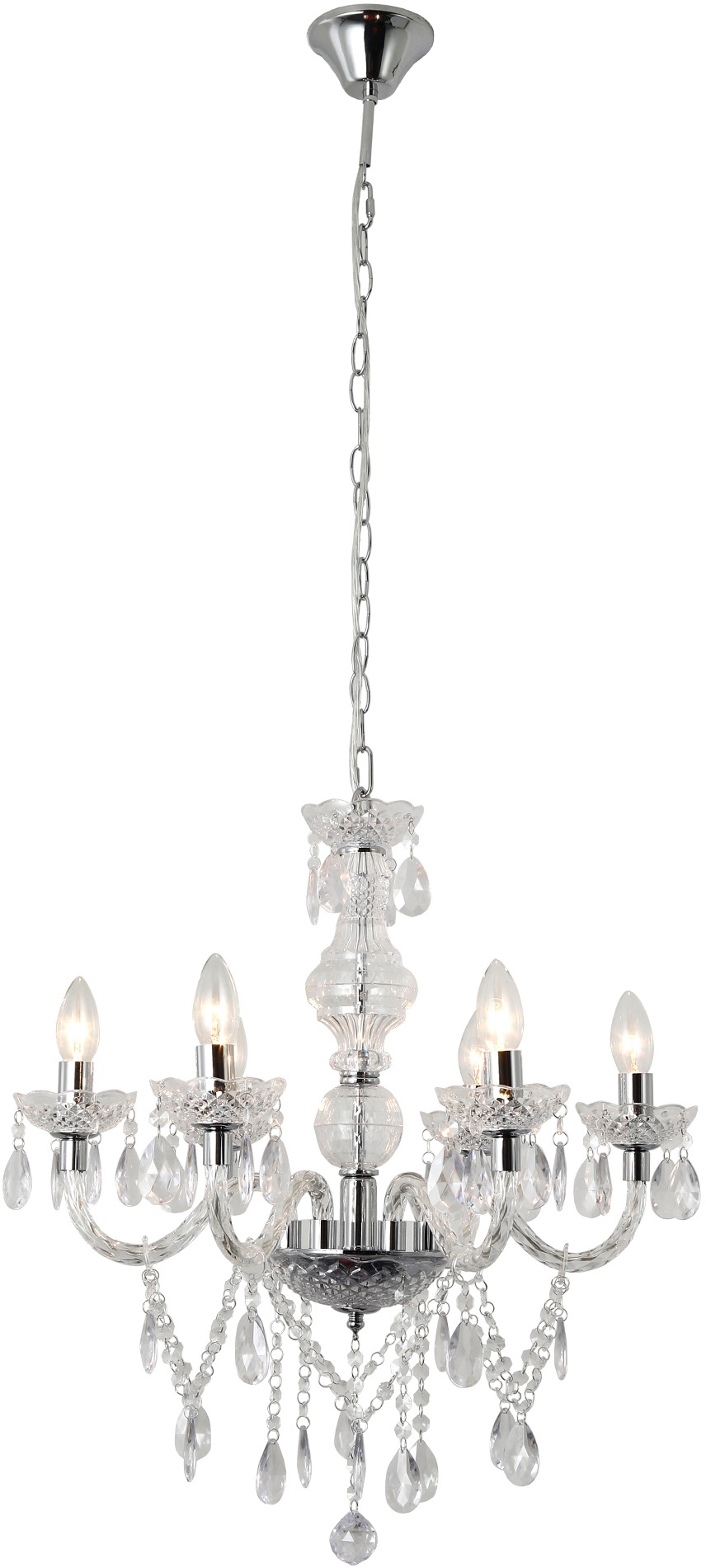 SalesFever Kronleuchter Matteo, E14, 6 Flammen aus transparentem Acryl-Glas