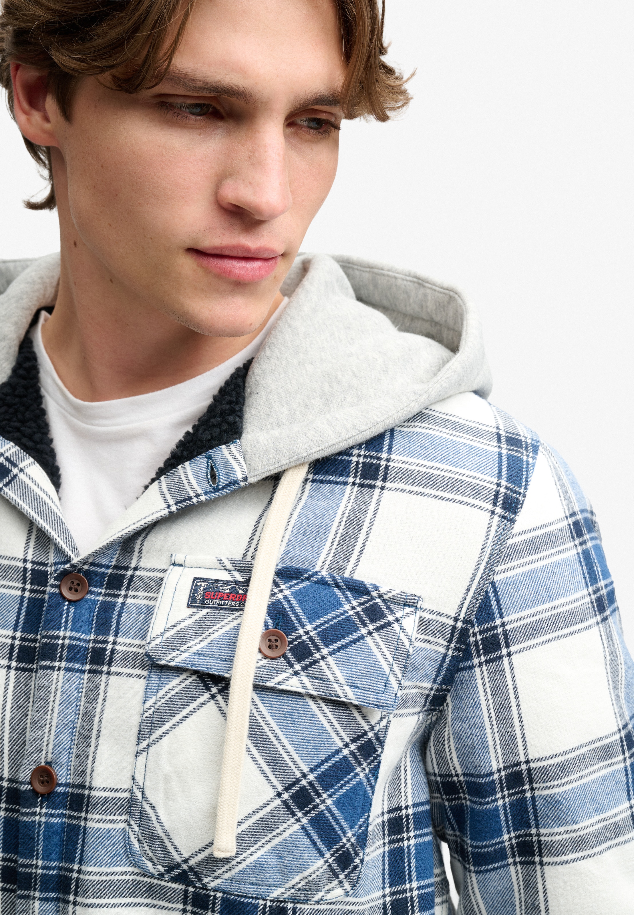 Superdry Langarmhemd »BORG LINED HOODED OVERSHIRT« Baumwollmischung, relaxed fit