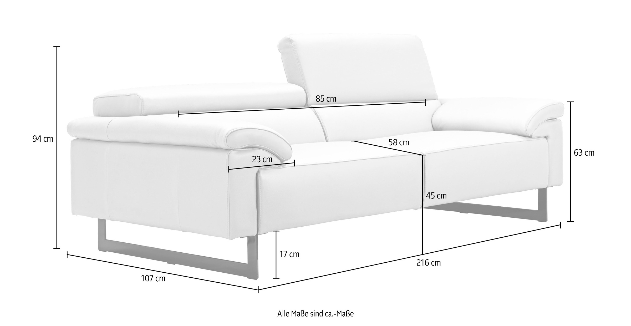 Egoitaliano 2,5-Sitzer »Malika, Designsofa mit hohem Sitzkomfort, edel und bequem«, inkl. Kopfteilverstellung und chromfarbenen Metallfüßen
