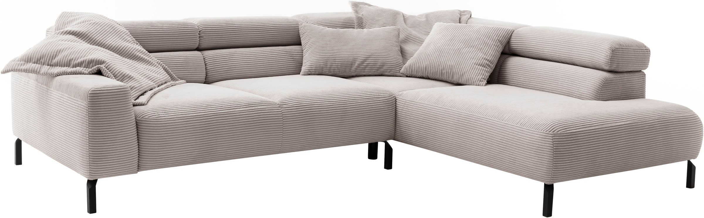 Places of Style Ecksofa »Antonelli, L-Form, inkl. Kopfteilverstellung, Breite 276 cm«, ohne Sitztiefenverstellung, in Cord, taupe