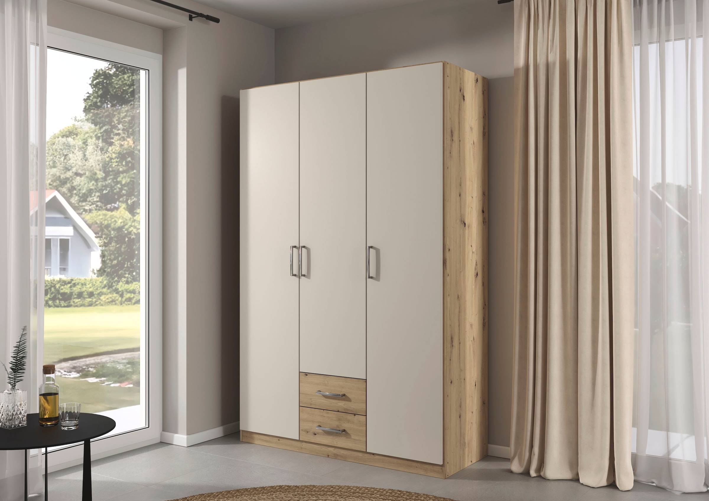 rauch Drehtürenschrank "Kleiderschrank Garderobe GAMMA Breite 136 cm" in 3 Ausstattungen BASIC/CLASSIC/PREMIUM (inkl. SOFT-CLOSE-Funktion), mit Schubladen, verschiedene Griff-Varianten TOPSELLER MADE IN GERMANY