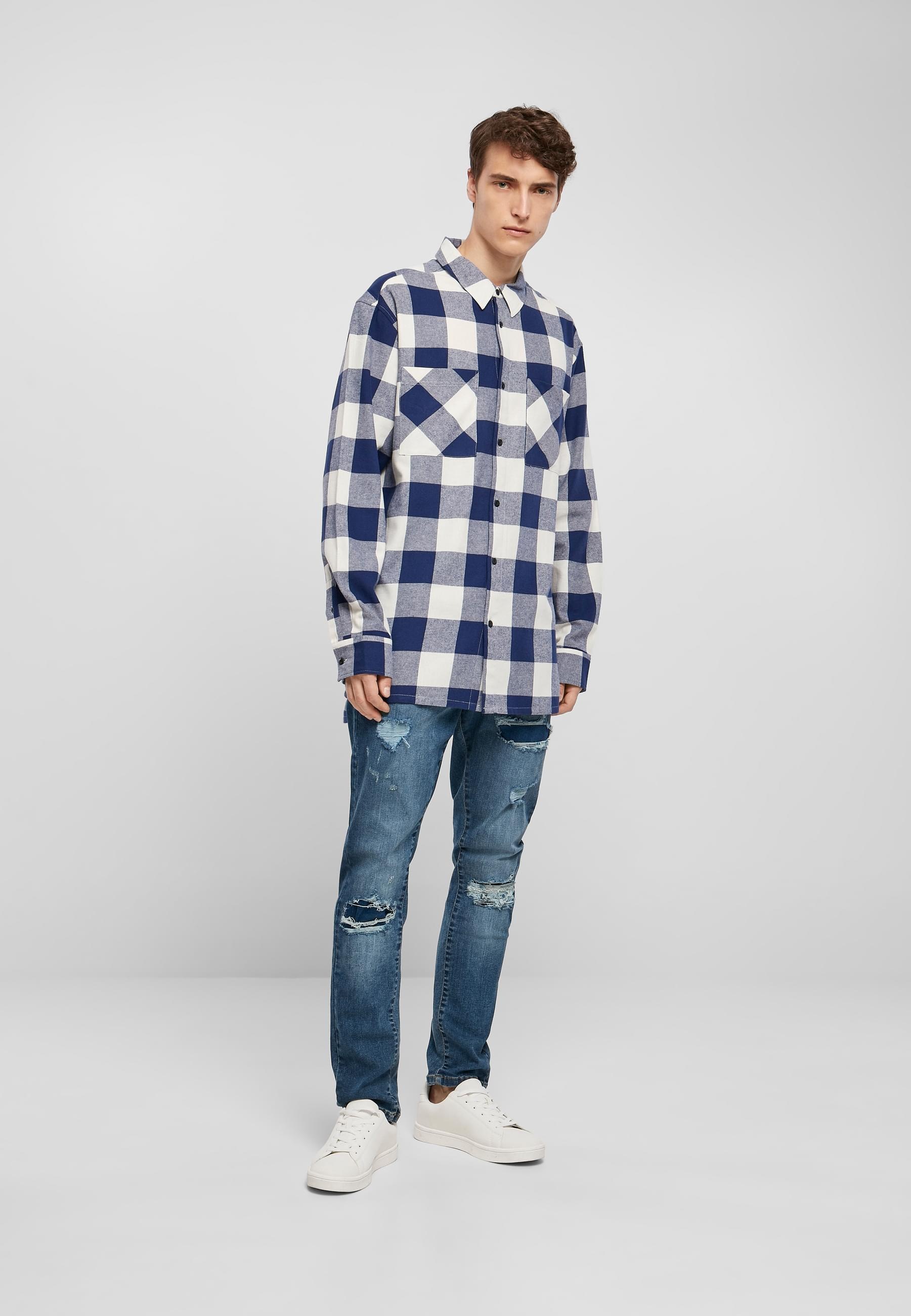 URBAN CLASSICS Langarmhemd »Urban Classics Herren Long Oversized Checked Shirt«, (1 tlg.)