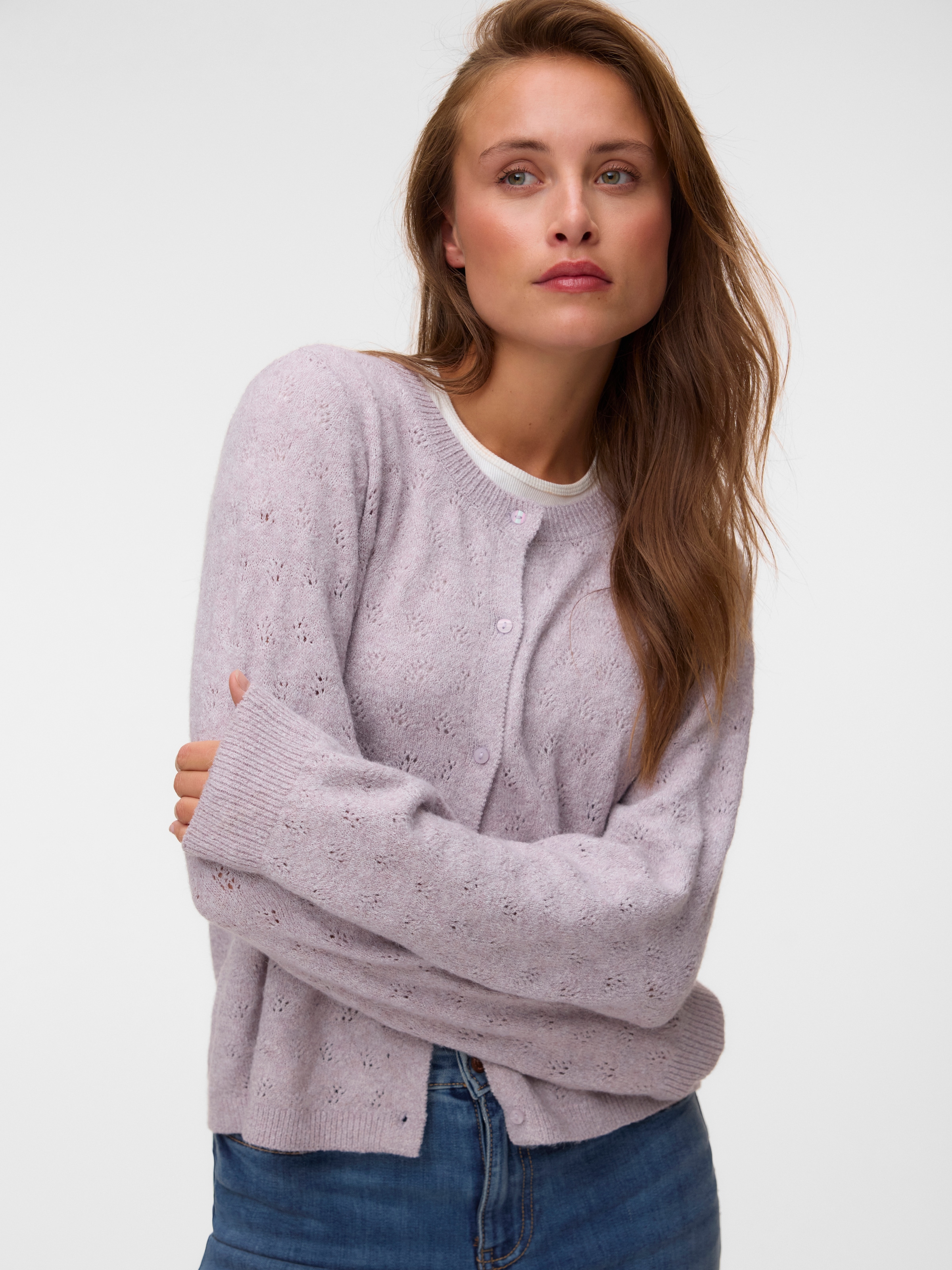 Vero Moda Strickjacke "VMDOFFY STITCH LS O-NECK CARDIGAN NOOS" Materialmix, regular fit