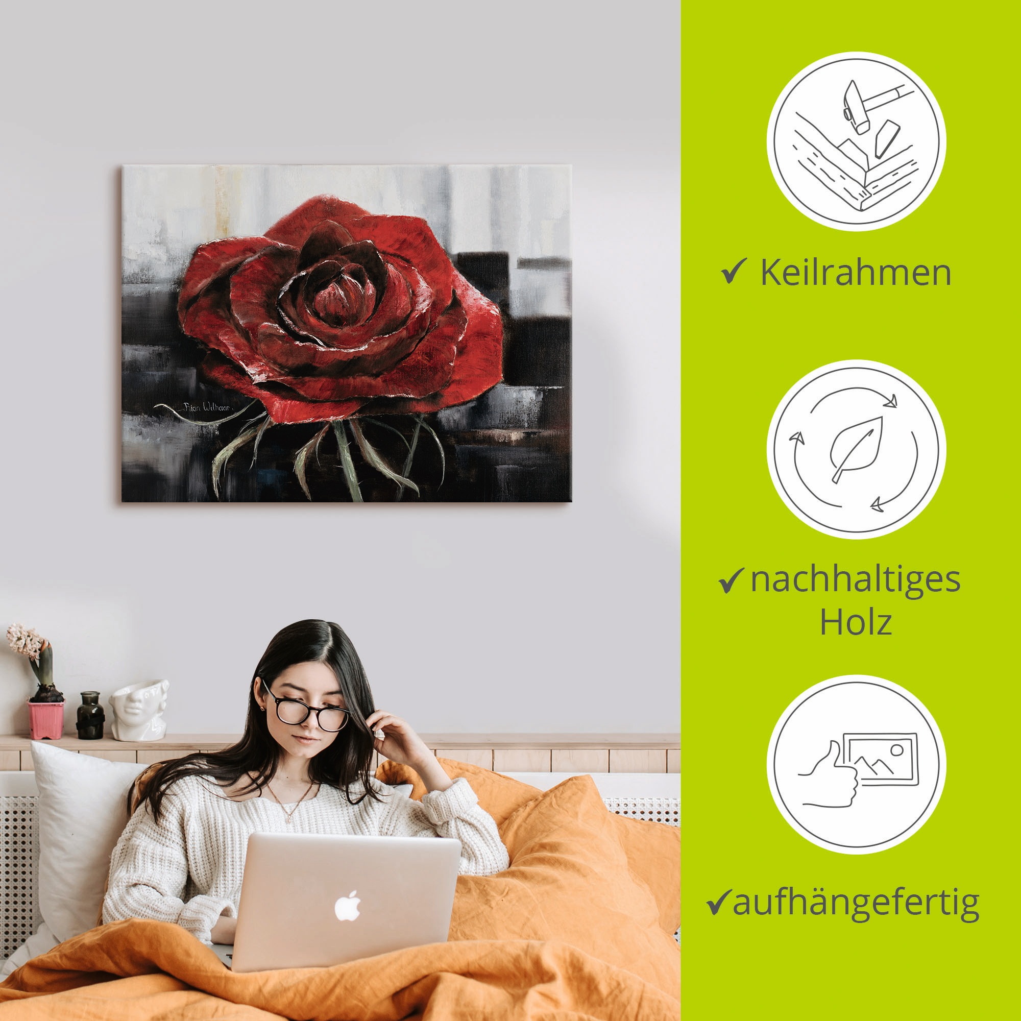 Artland Wandbild »Blühende rote Rose«, Blumen, (1 St.), als Leinwandbild, Poster, Wandaufkleber in verschied. Größen