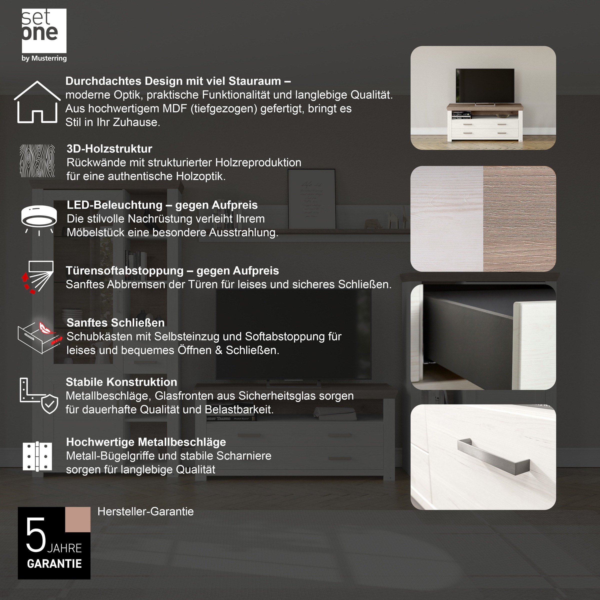 Thumbnail - set one by Musterring Lowboard "York" Typ 32, mit 4 Schubkästen, Beleuchtung optional, Breite 140 cm