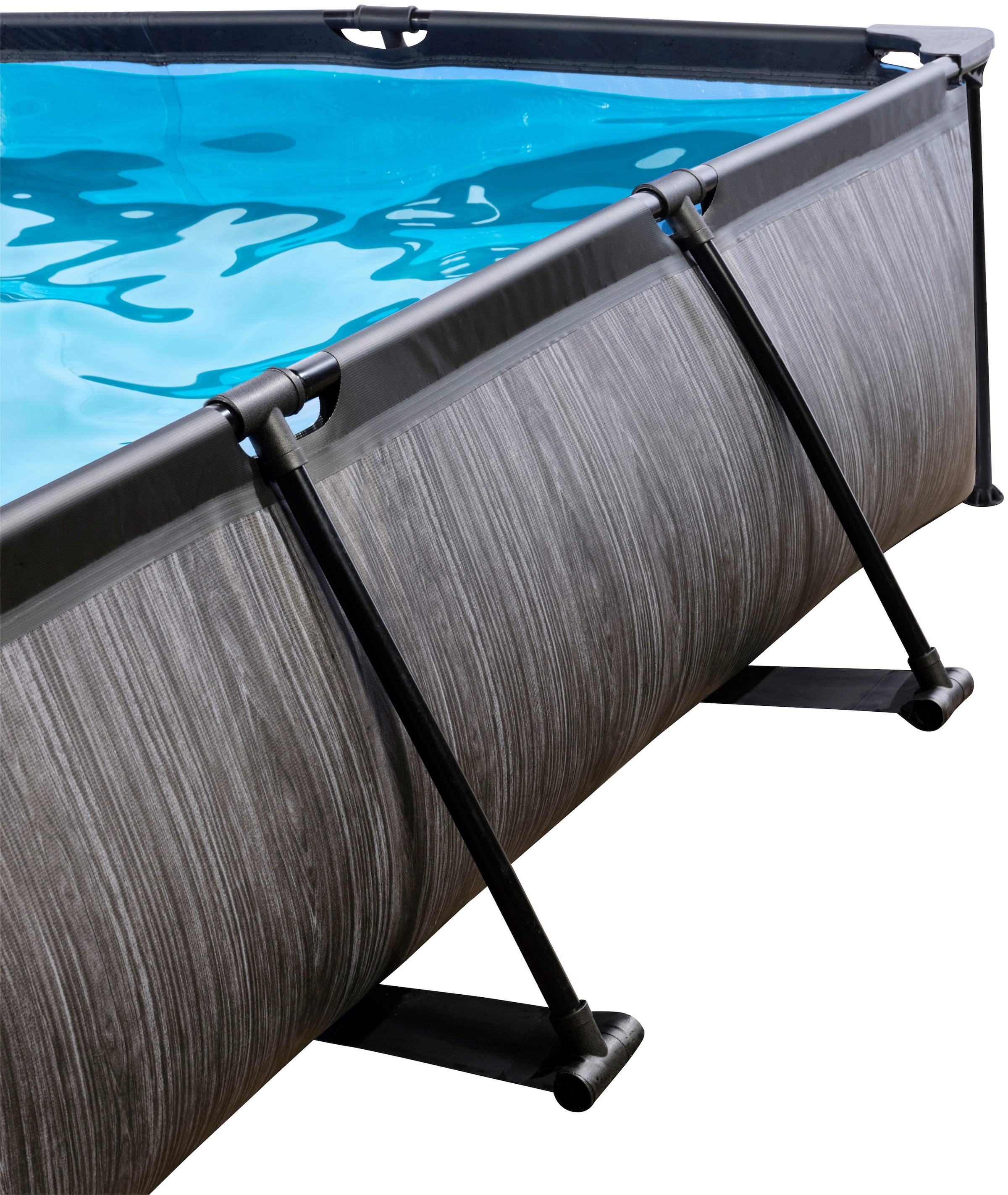 EXIT Framepool »Black Wood Pool 300x200x65cm«, mit Filterpumpe und Abdeckung - schwarz