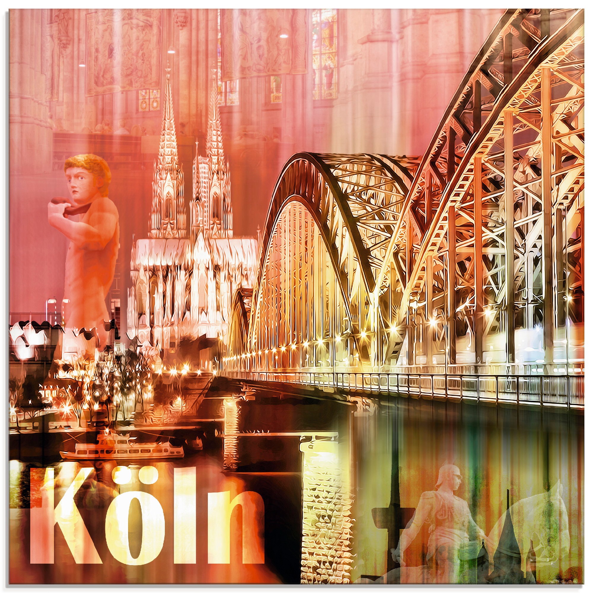 St.), verschiedenen Collage«, Größen BAUR (1 | Abstrakte in Glasbild Gebäude, bestellen Artland »Köln Skyline