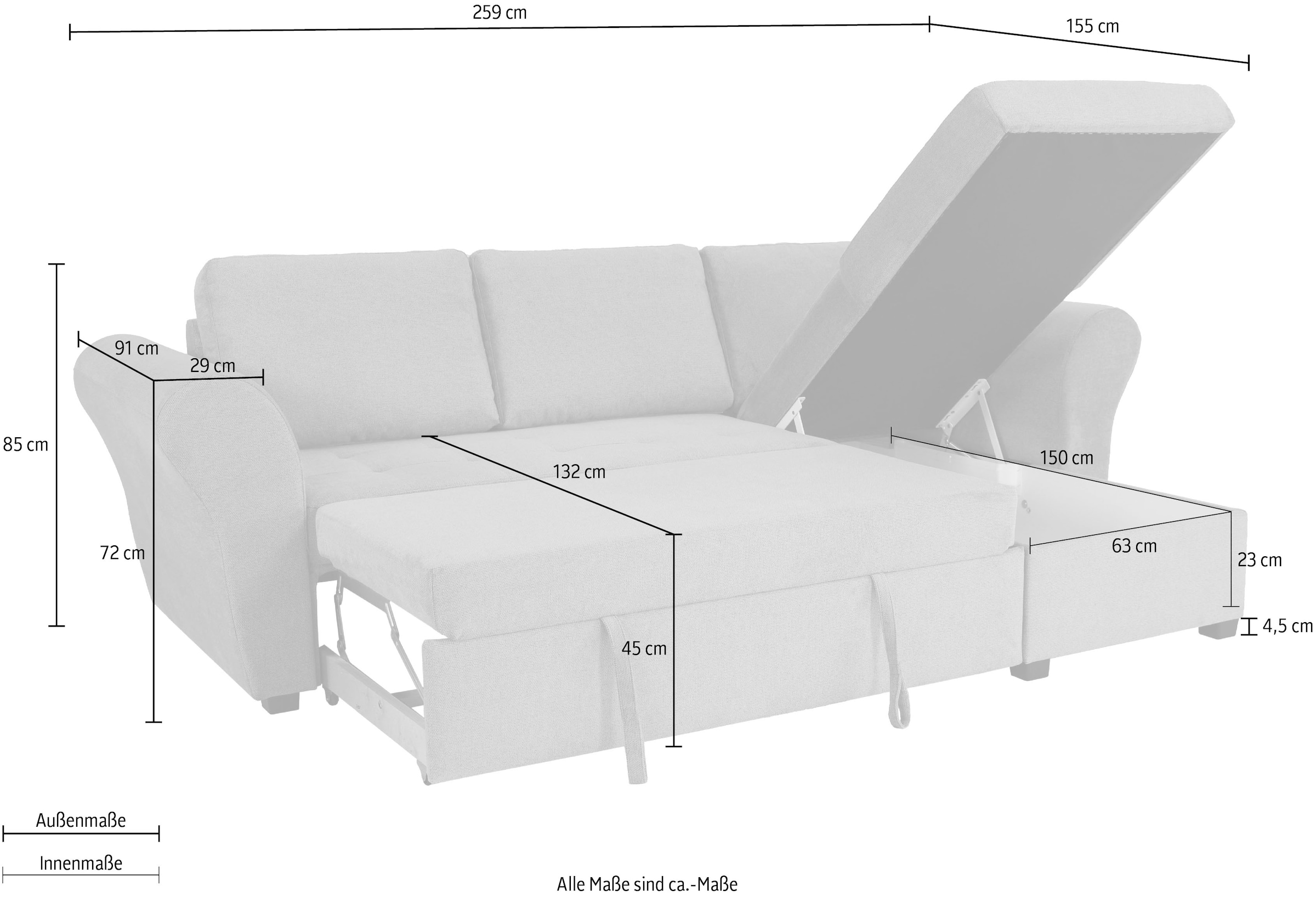 Trends by HG Ecksofa »LASSE, L-Form«, (2 St.), inkl. Schlaffunktion & Bettkasten