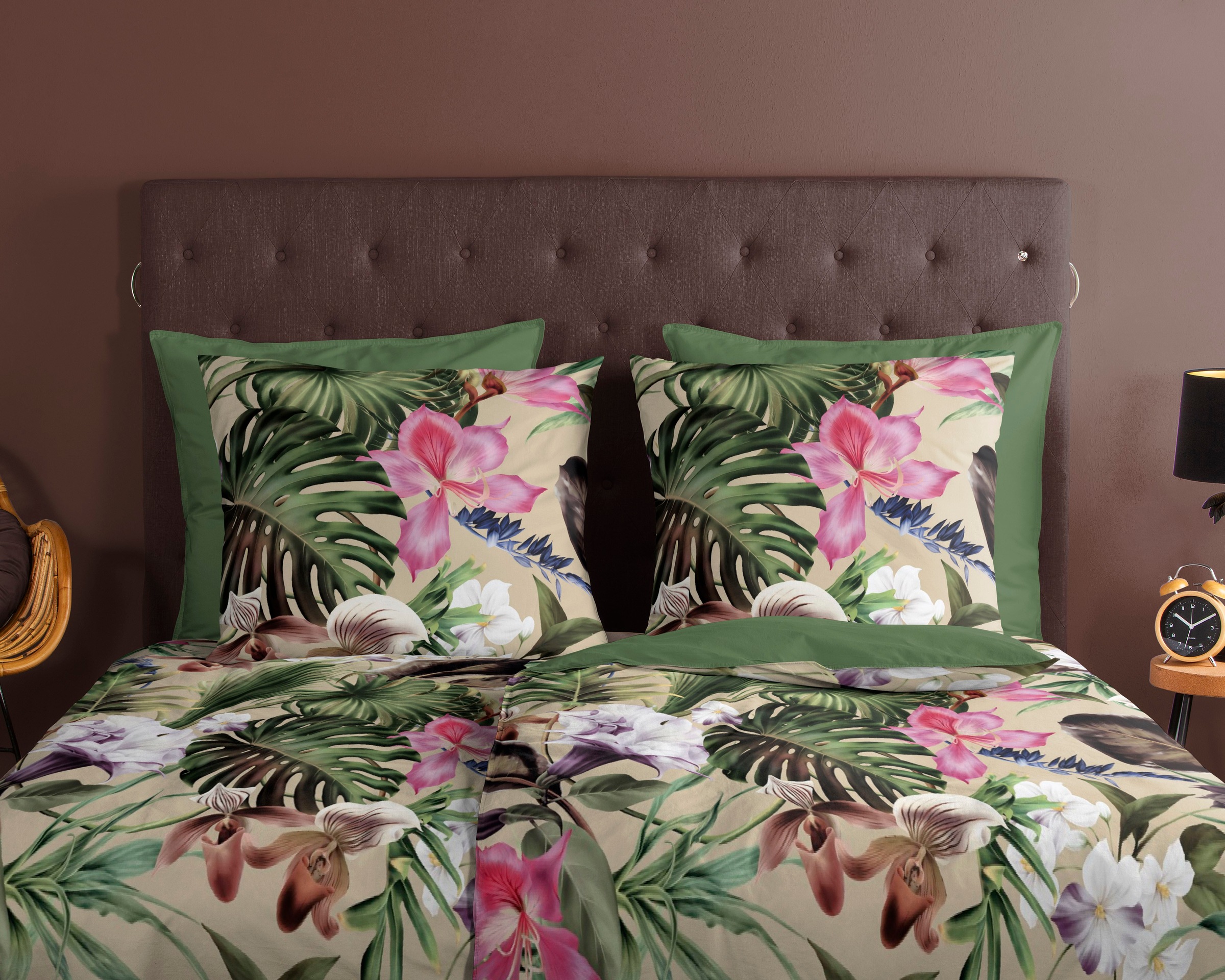 Thumbnail - good morning Wendebettwäsche "Irze" 3 Stk. 100% Baumwolle, 135x200, Reißverschluss, Wendeoptik, Blätter, Grün