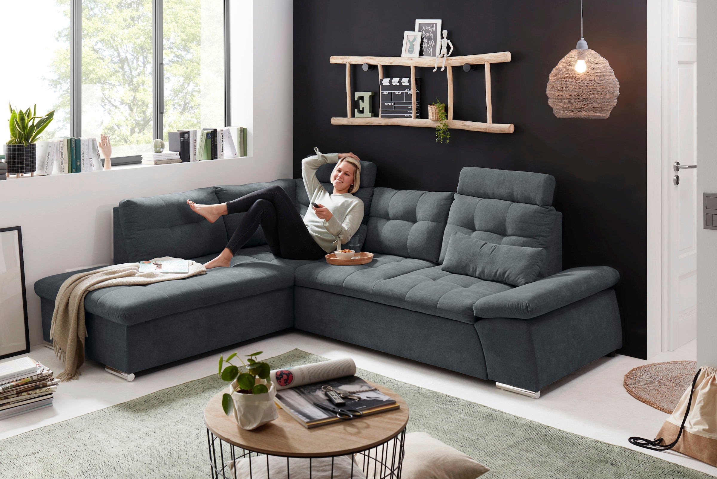 ED EXCITING DESIGN Ecksofa »Nalo L-Form«, mit Bettfunktion, Armteilverstellung, Kopfstützen & 2 Nierenkissen