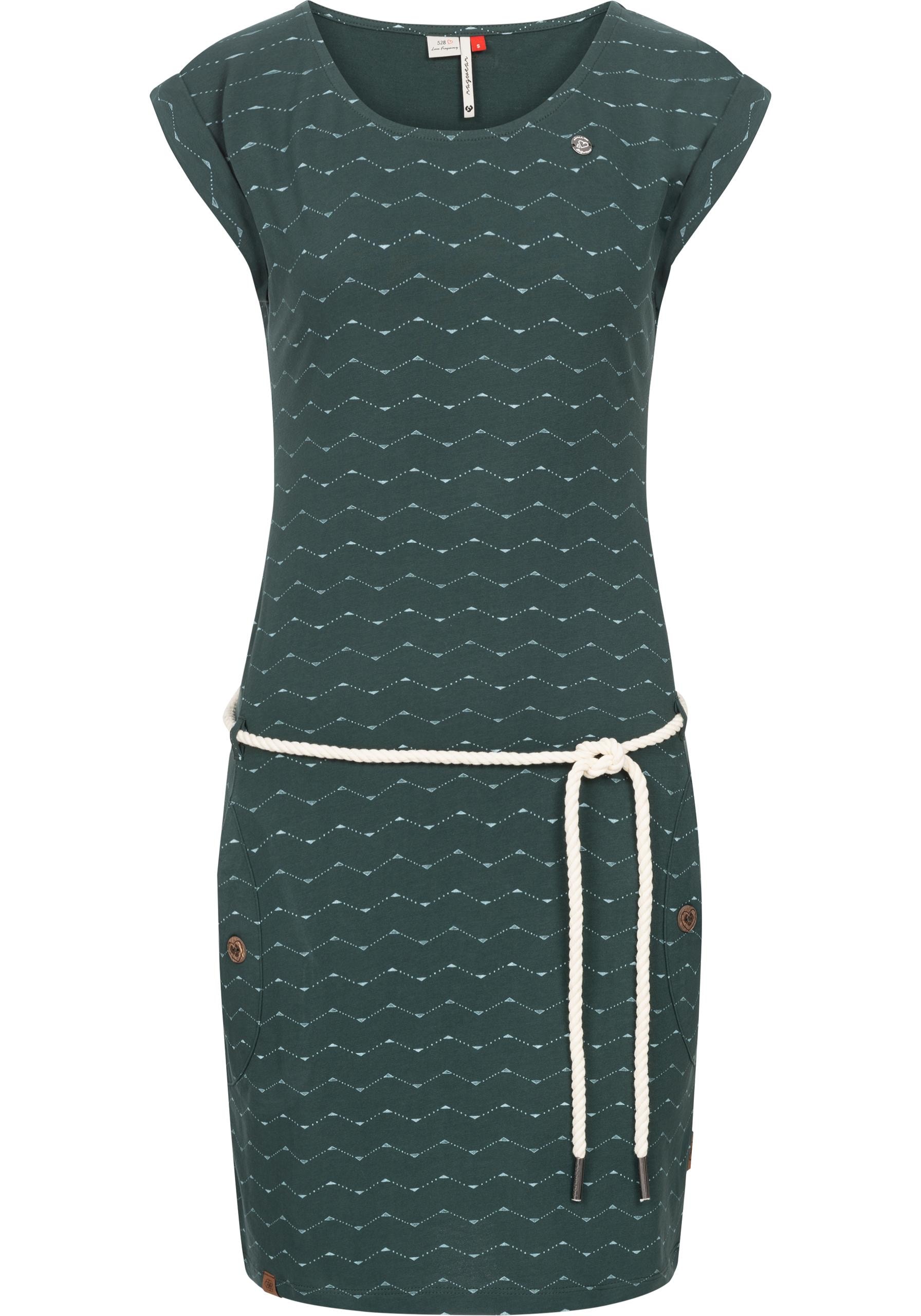 Ragwear Jerseykleid »Tag Zig mit Print BAUR Shirtkleid online | Zag«, bestellen u. coolem Bindekordel stylisches