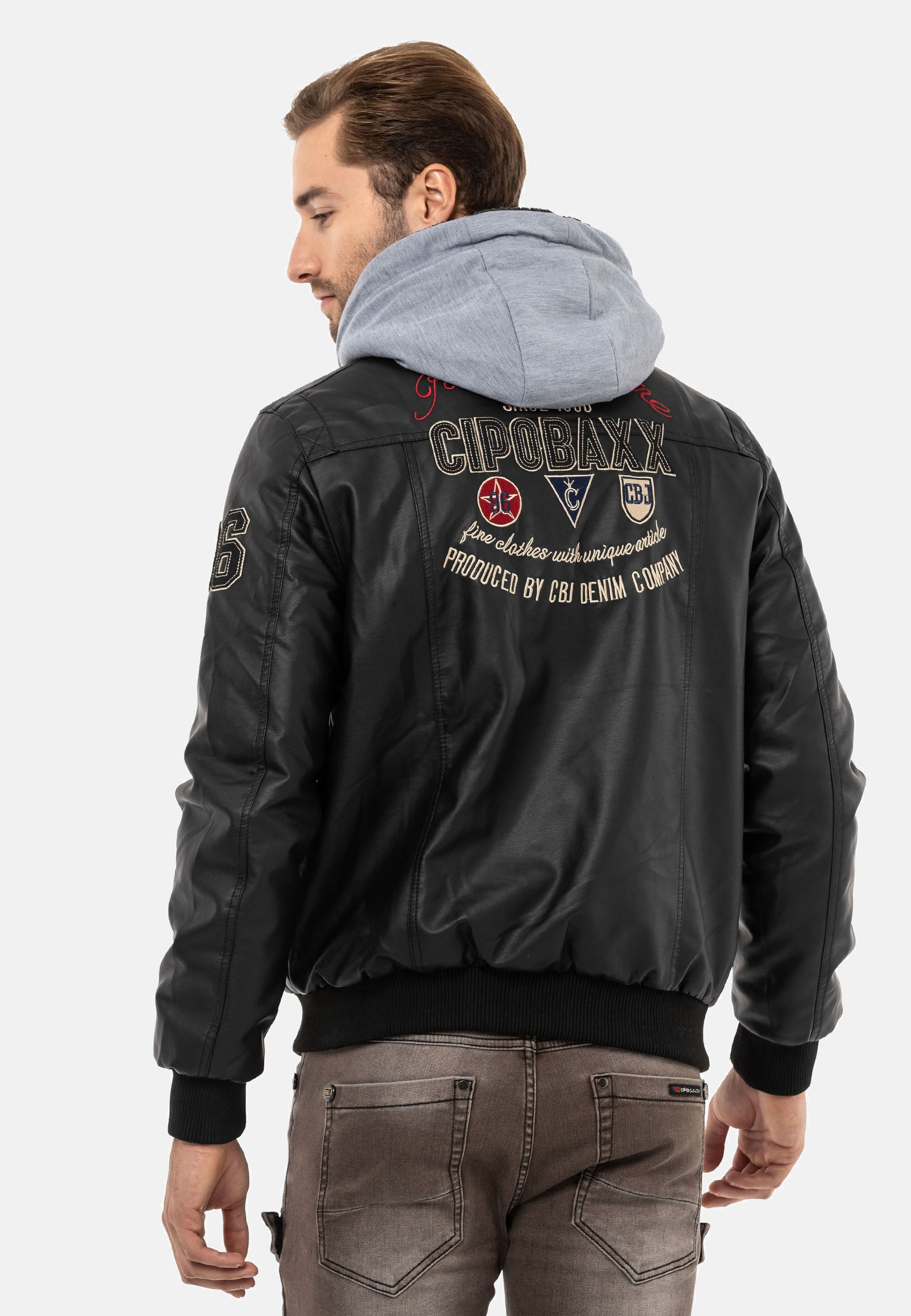 Cipo & Baxx Lederimitatjacke »Jacke«, mit Kapuze, mit herausnehmbarer Innenjacke
