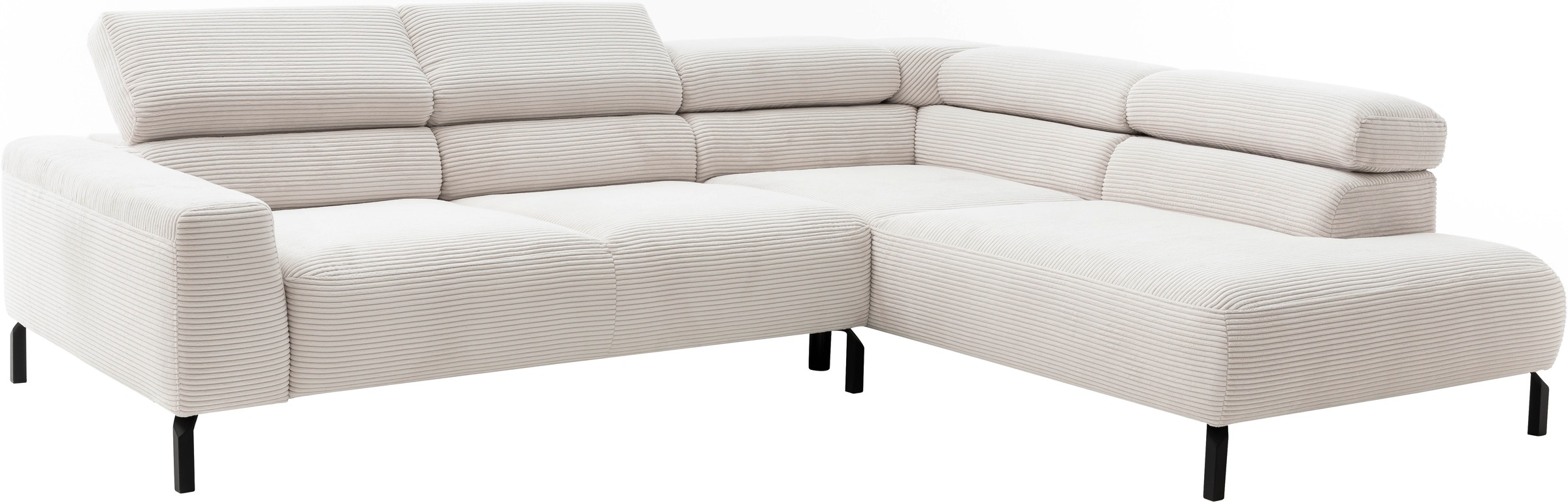 Places of Style Ecksofa »Antonelli, L-Form, inkl. Kopfteilverstellung, Breite 276 cm«, ohne Sitztiefenverstellung, in Cord, weiß