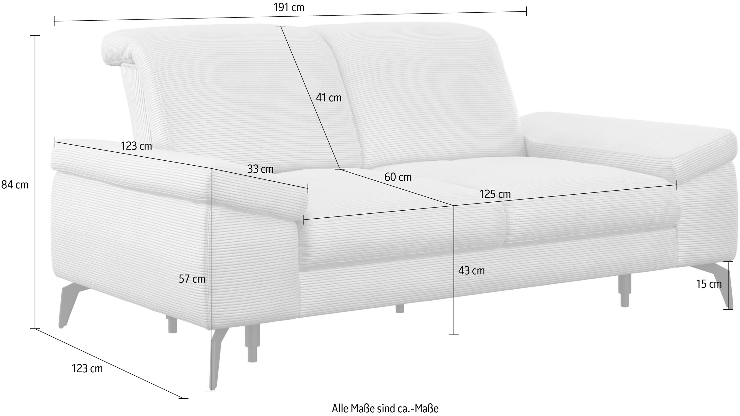sit&more 2-Sitzer »Cabana«, Breite 191 cm, wahlweise mit Sitztiefen- und Kopfteilfunktion