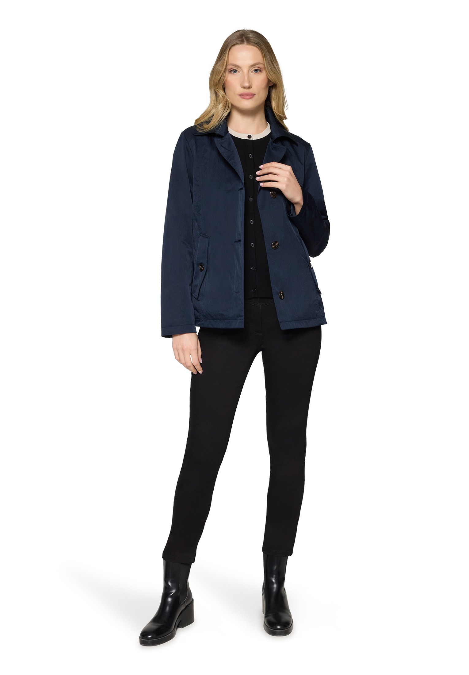 Kurzjacke BETTY BARCLAY "Damen mit Kragen", Damen, Gr. 38, dunkelblau, Obermaterial: 60% Polyester, 40% Polyamid; Futter: 100% Polyester, ausgestellt, Jacken Kurzjacke 3