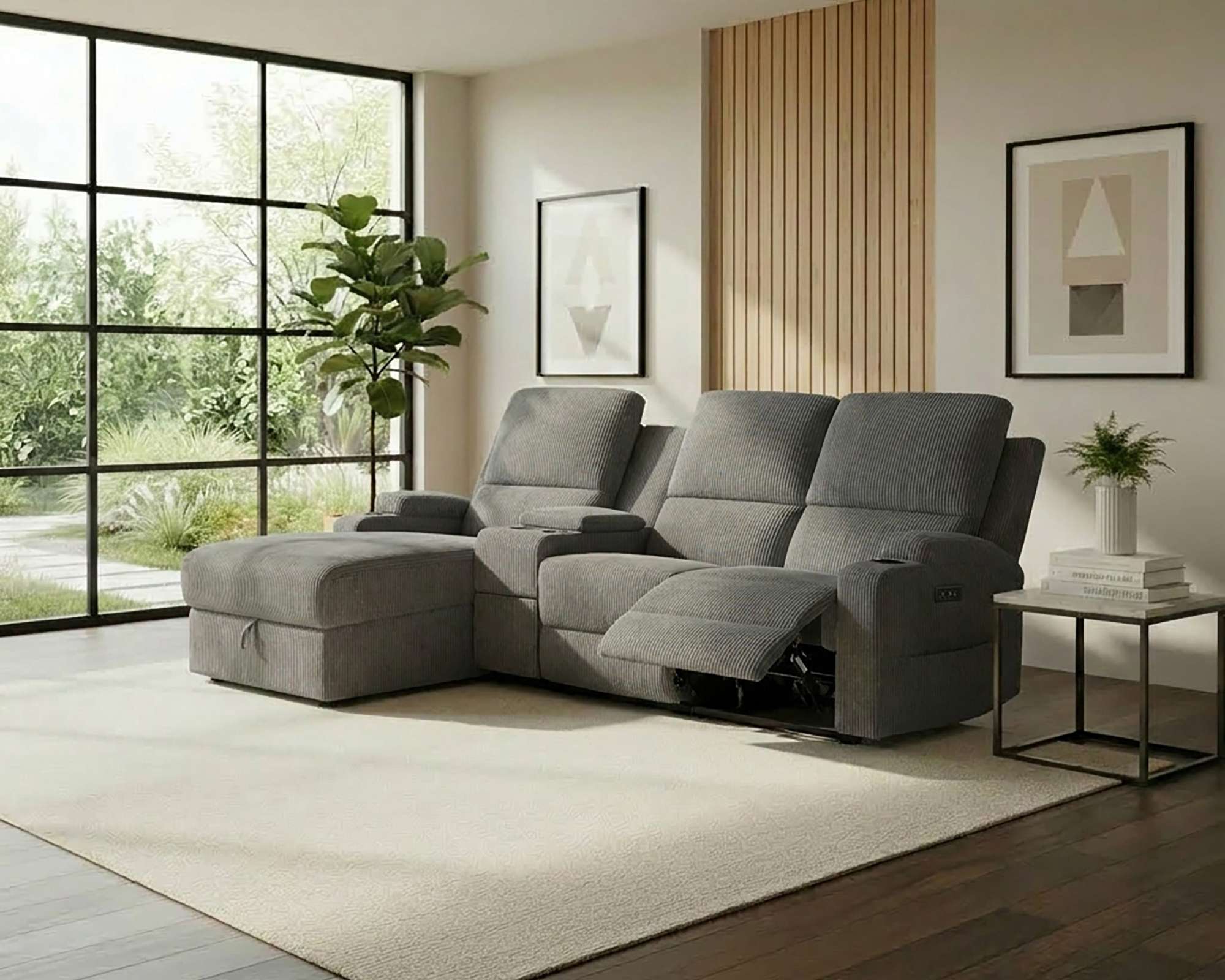 OTTO home Ecksofa "NAPORI Cord, Multimediasofa, 3er Kinosessel XXL, L-Form" Kinosofa, manuelle o. elektr. Relaxfunktion, Staufach, Getränkehalter