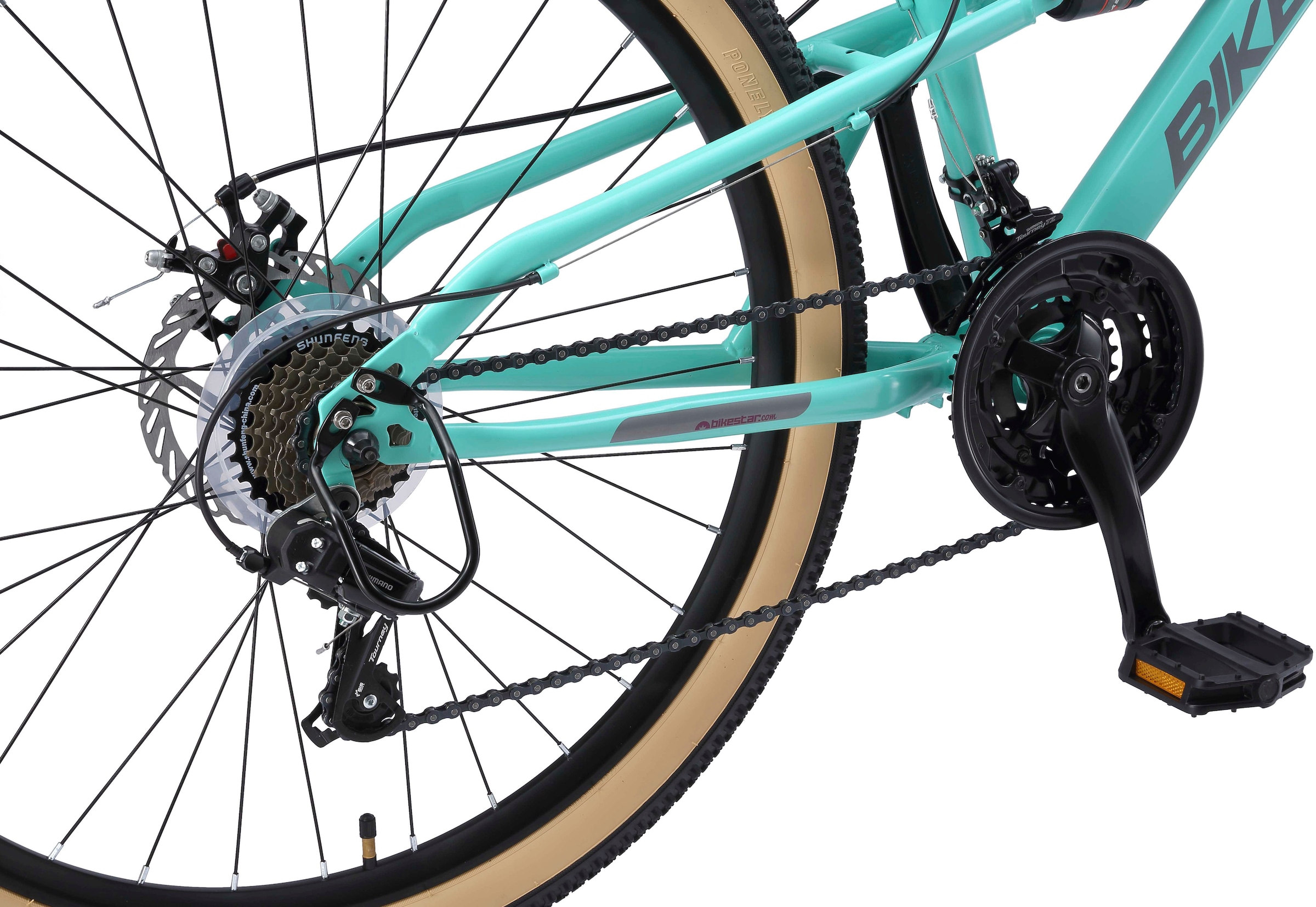 Bikestar Mountainbike, 21 Gang, Shimano, RD-TY300 Schaltwerk, Kettenschaltung, für Damen und Herren, Kettenschaltung