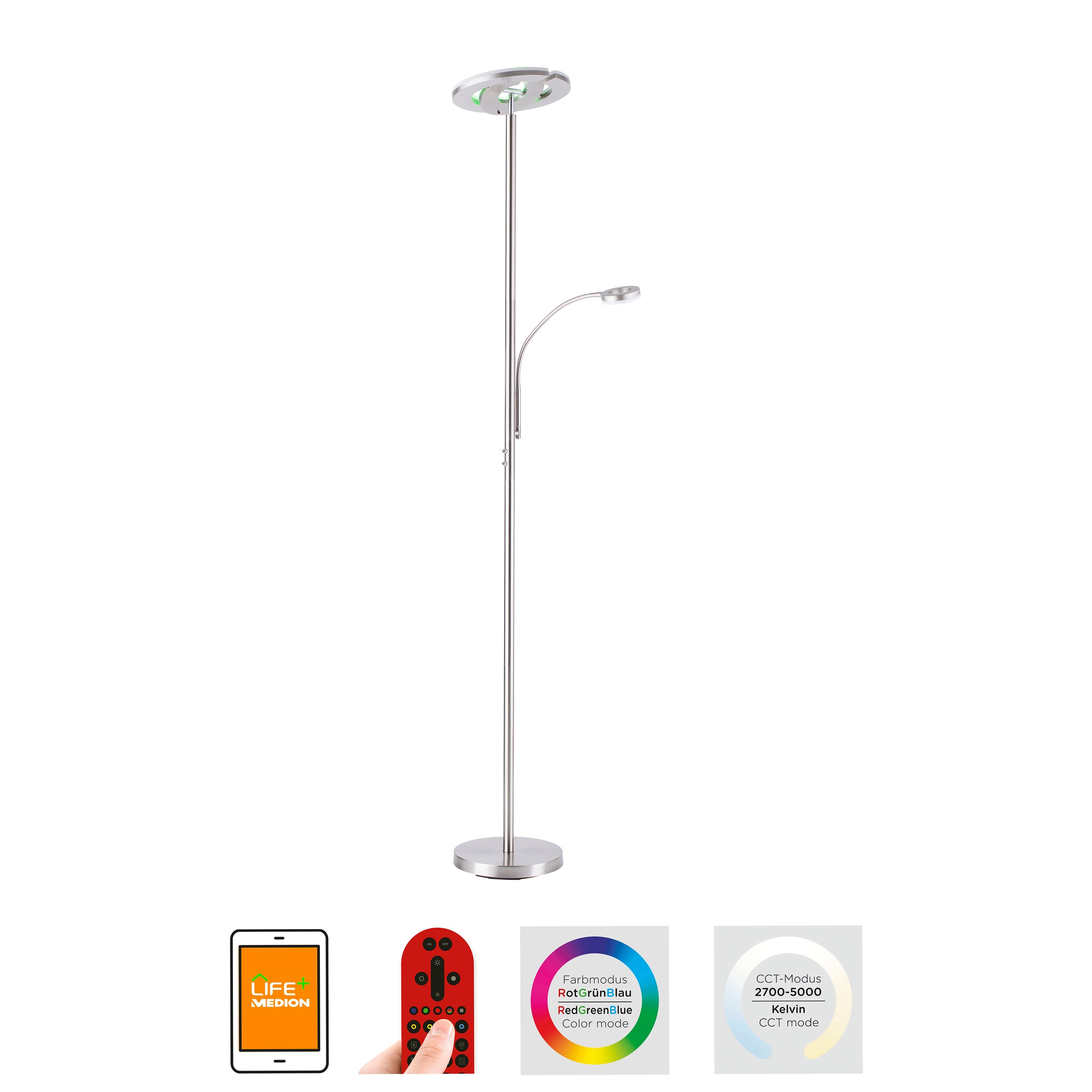 JUST LIGHT Stehlampe »Ls-ROCCO«, | Fernbedienung, Smarthome white, inkl., Infrarot 2 RGB+tunable flammig-flammig, fähig BAUR