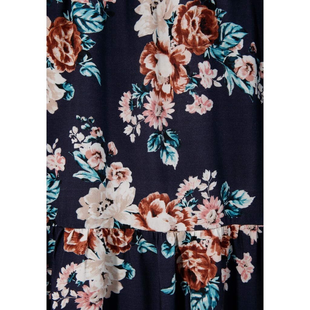 Damenmode Kleider Laura Scott Maxikleid, mit Volants marine-rosa-geblümt Damenmode Kleider Laura Scott Maxikleid, mit Volants marine-rosa-geblümt