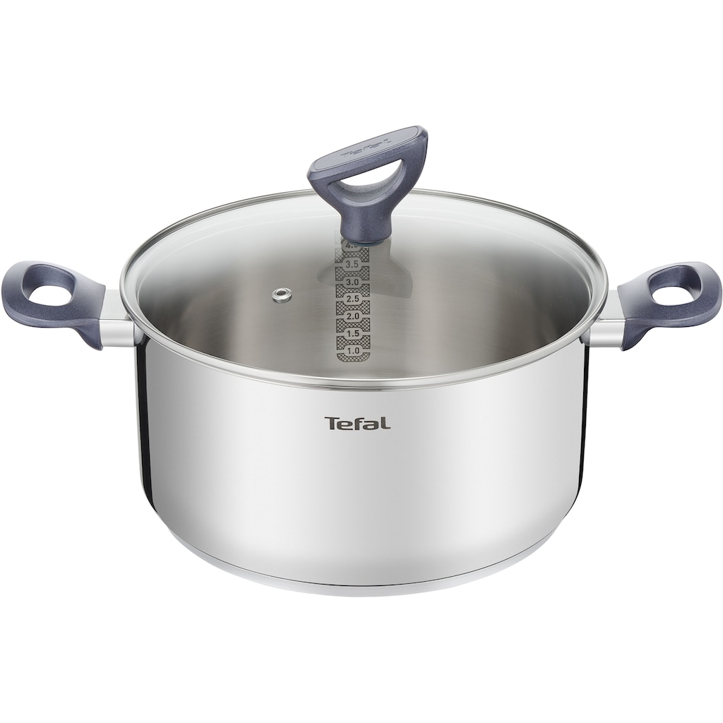 Tefal Topf-Set »Daily Cook«, Edelstahl, (Set, 11 tlg., Stielkasserolle 16 cm, Kochtopf mit Deckel 20/24 cm, Bratpfanne 28 cm), Edelstahl-Töpfe mit stehendem Deckel,Ausguss,alle Herdarten,Induktion