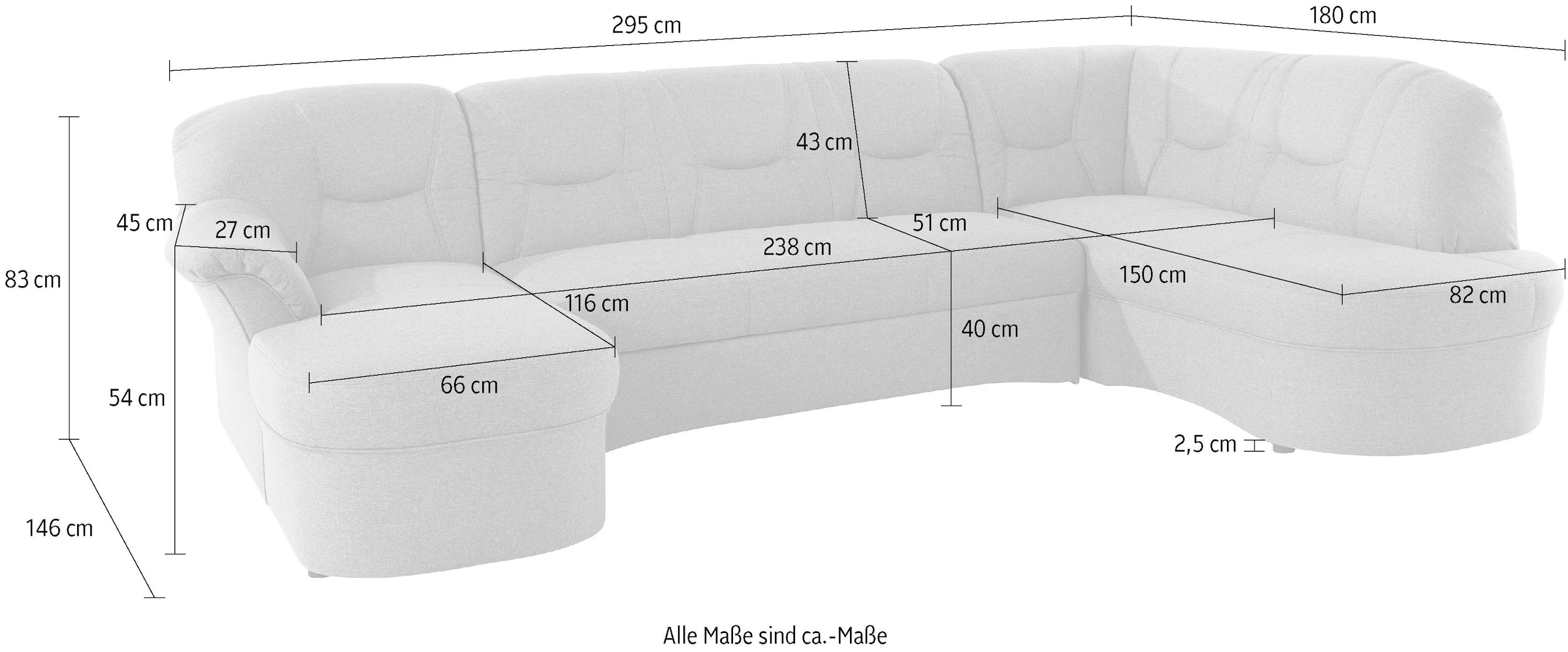 DOMO collection Wohnlandschaft »Sarafina, zeitlos und komfortabel, optional mit Federkern, U-Form«, wahlweise mit Bettfunktion