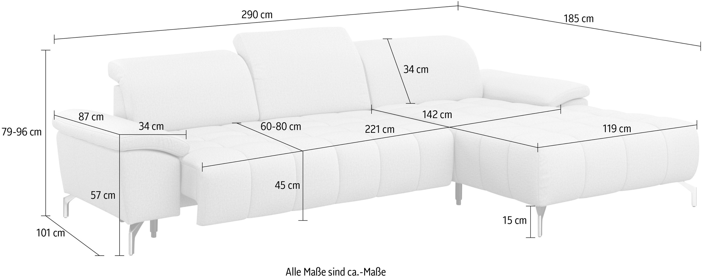 sit&more Ecksofa »Cool L-Form«, wahlweise mit Kopfteilverstellung und Vorziehsitz, motorisch